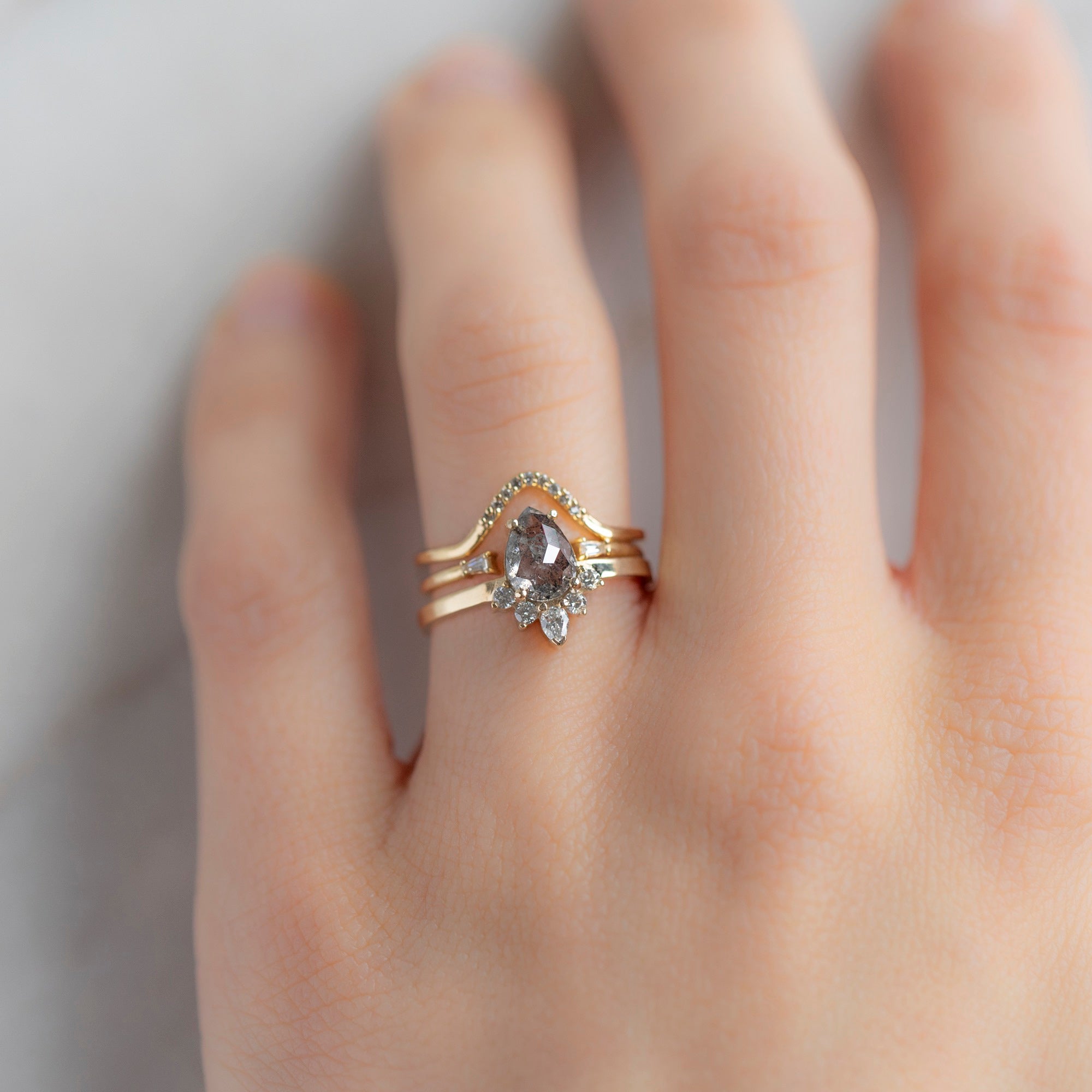Alexis Russell Engagement Rings The Aster Ring | 0.96ct Pear Grey Diamond in 14k Yellow Gold