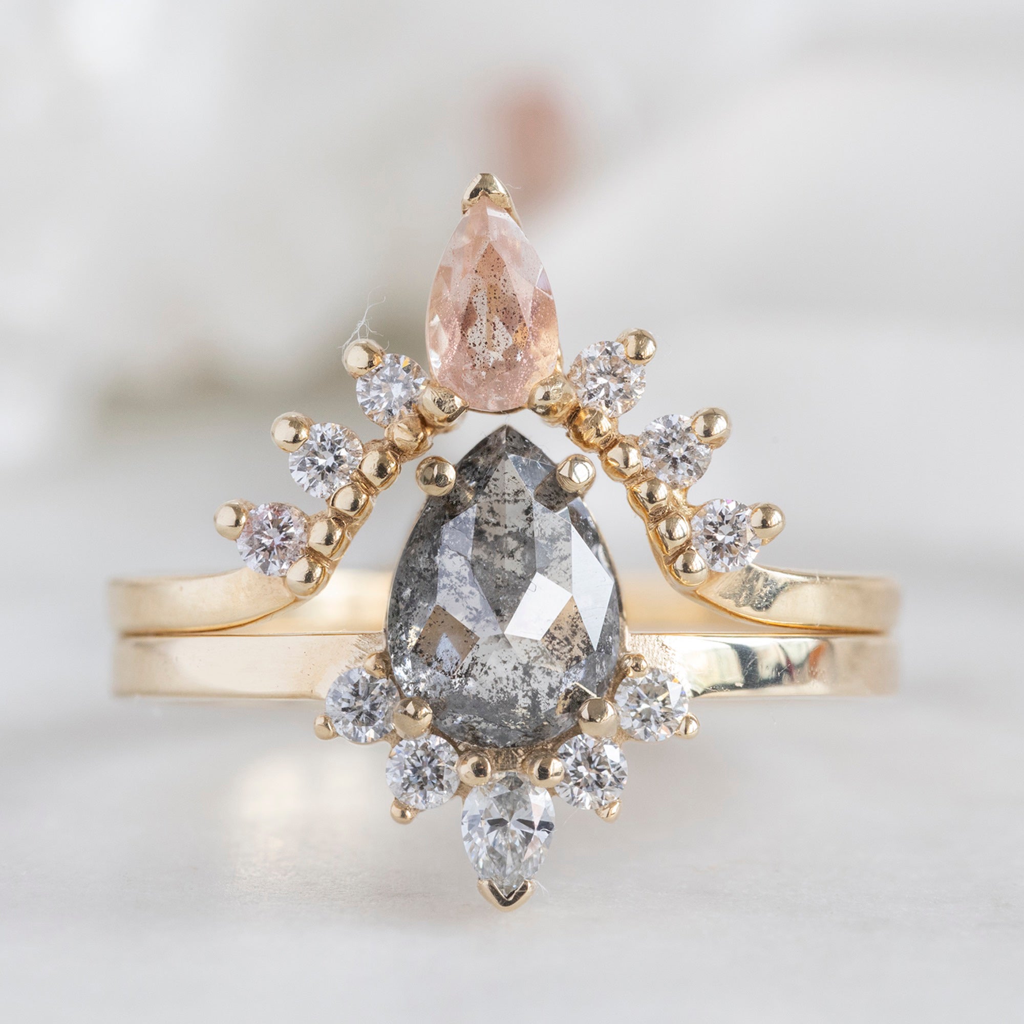Alexis Russell Engagement Rings The Aster Ring | 0.96ct Pear Grey Diamond in 14k Yellow Gold
