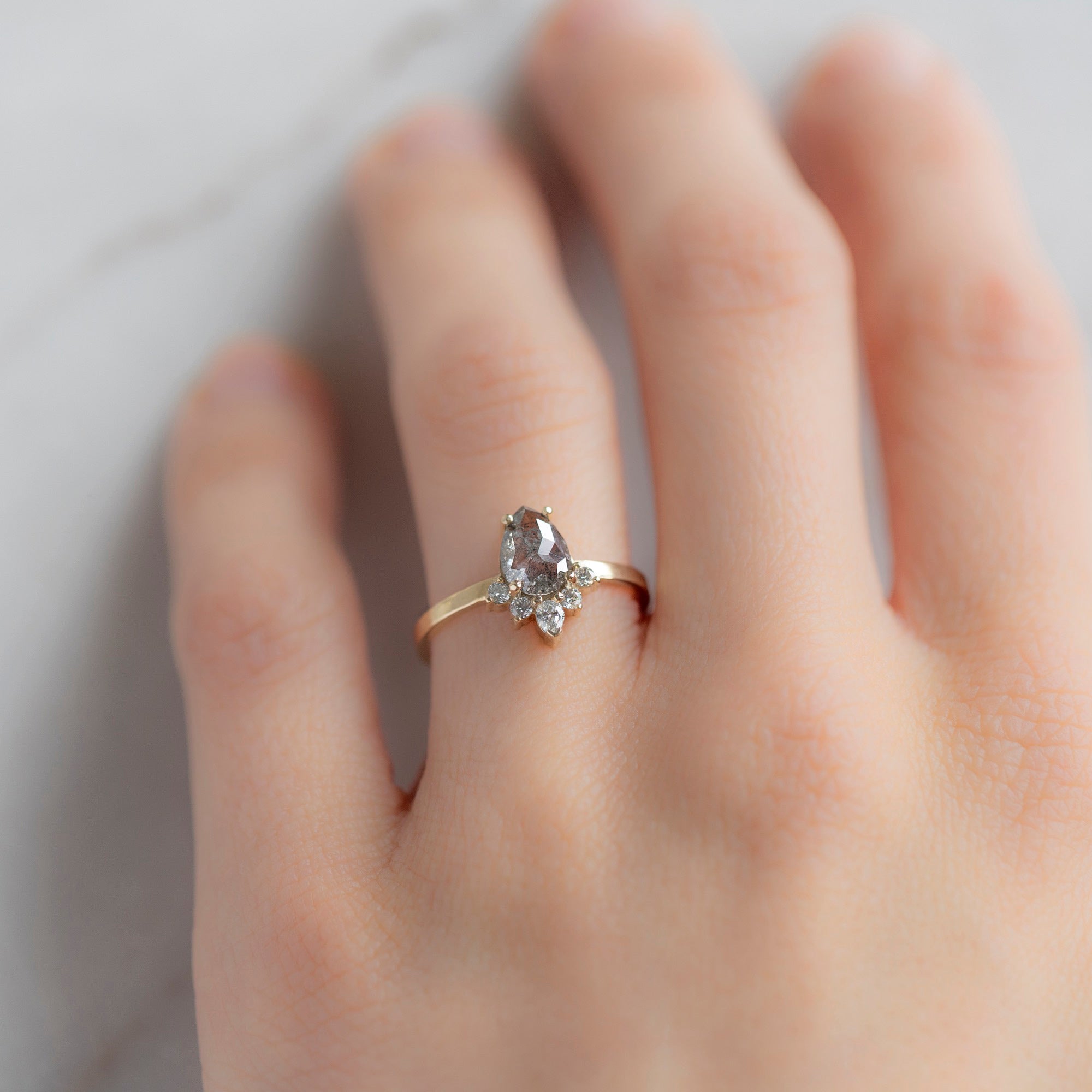 Alexis Russell Engagement Rings The Aster Ring | 0.96ct Pear Grey Diamond in 14k Yellow Gold