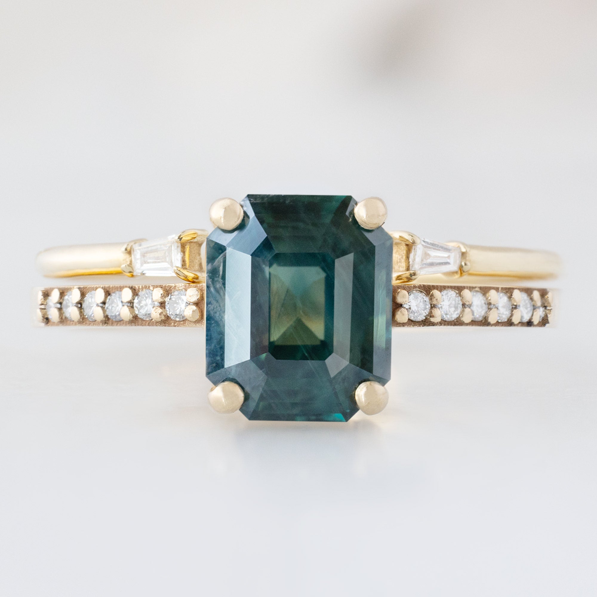 Alexis Russell Engagement Rings The Willow Ring | 2.00ct Emerald Cut Teal Sapphire in 14K Yellow Gold