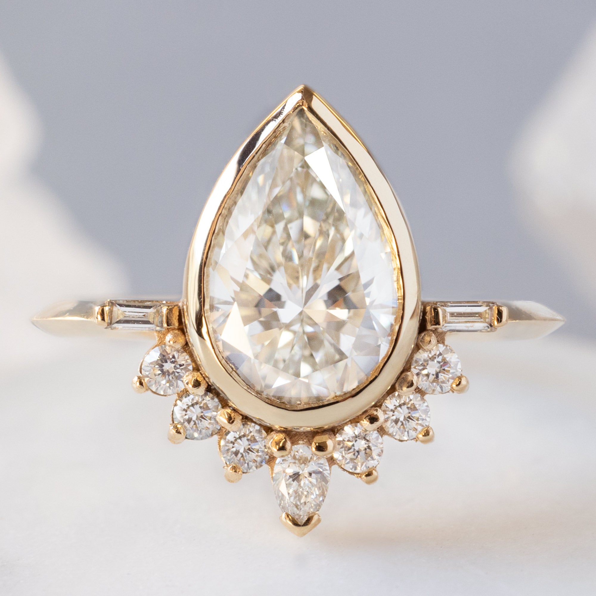 Alexis Russell Engagement Rings The Posy Ring | 2.20ct Pear Lab Grown White Diamond in 14K Yellow Gold