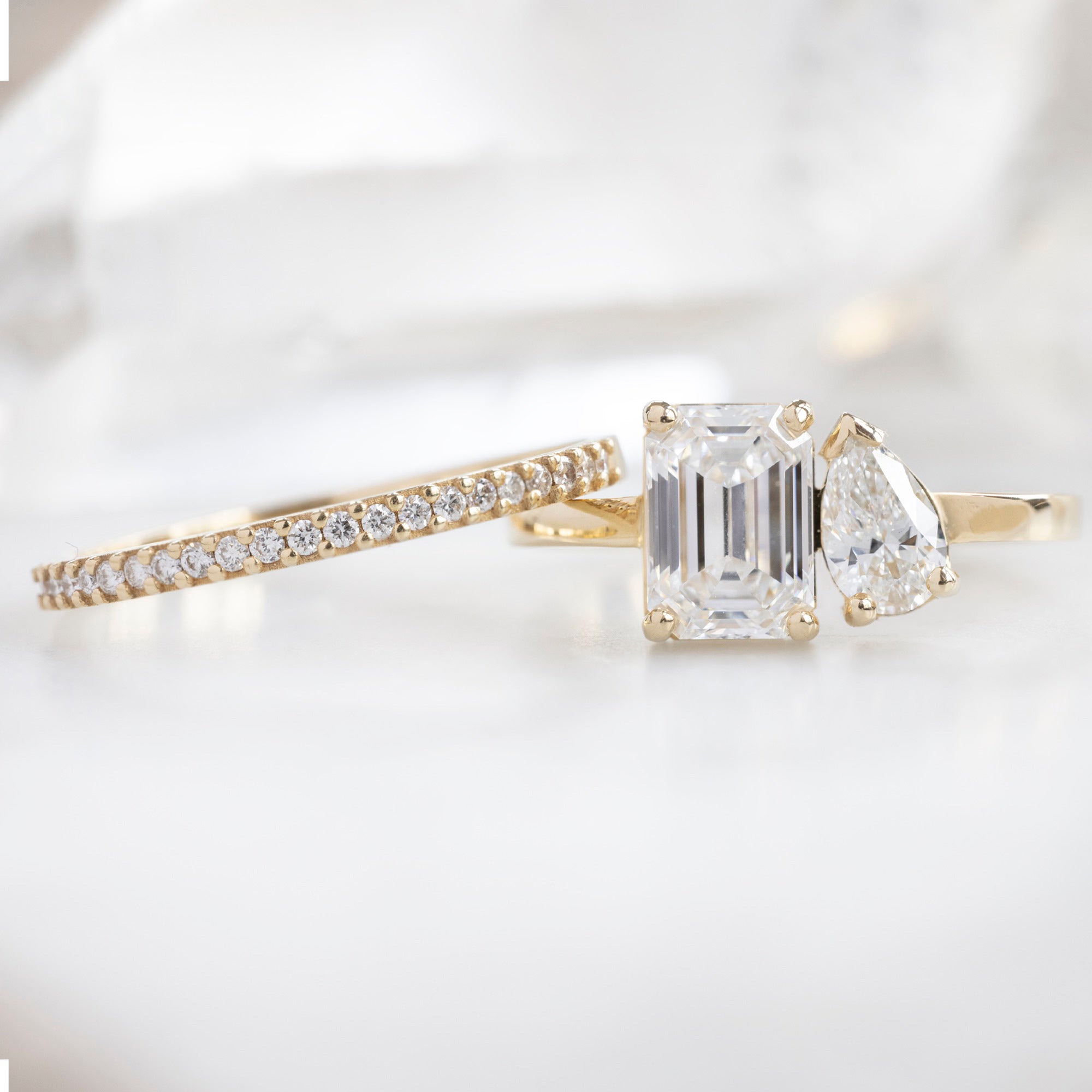 Alexis Russell Engagement Rings The You and Me Ring | 1.50ct Emerald Cut Lab Grown White Diamond in 14K Yellow Gold