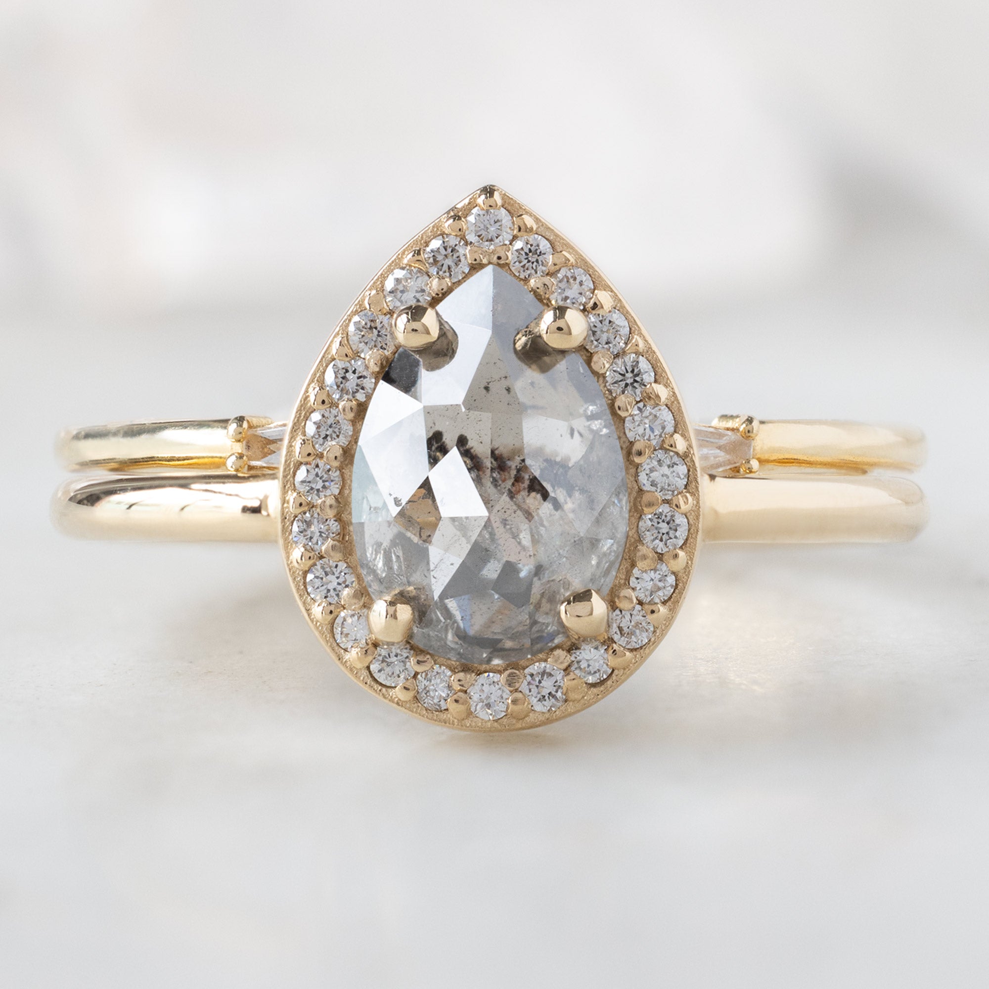 Alexis Russell Engagement Rings The Dahlia Ring | 1.12ct Pear Salt and Pepper Diamond in 14K Yellow Gold