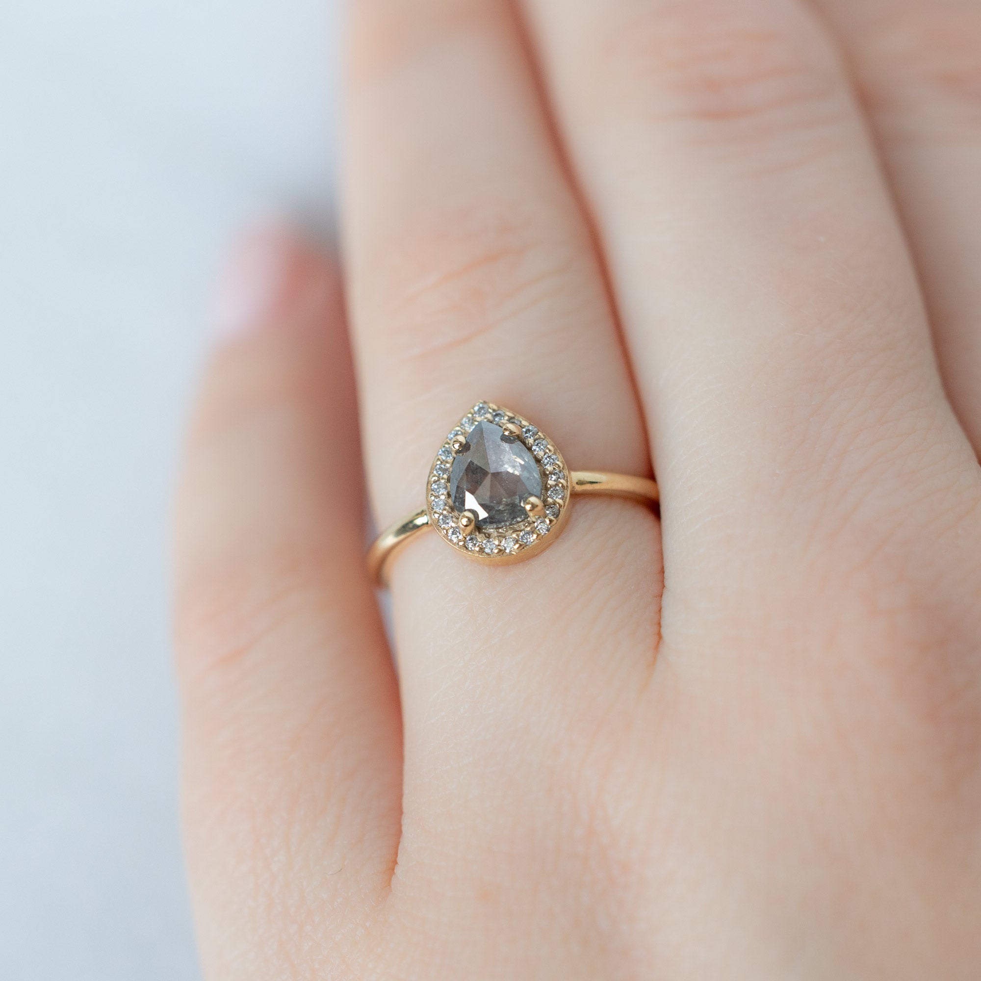 Alexis Russell  Engagement Rings The Dahlia Ring | 0.90ct Pear Grey Diamond in 14K Yellow Gold