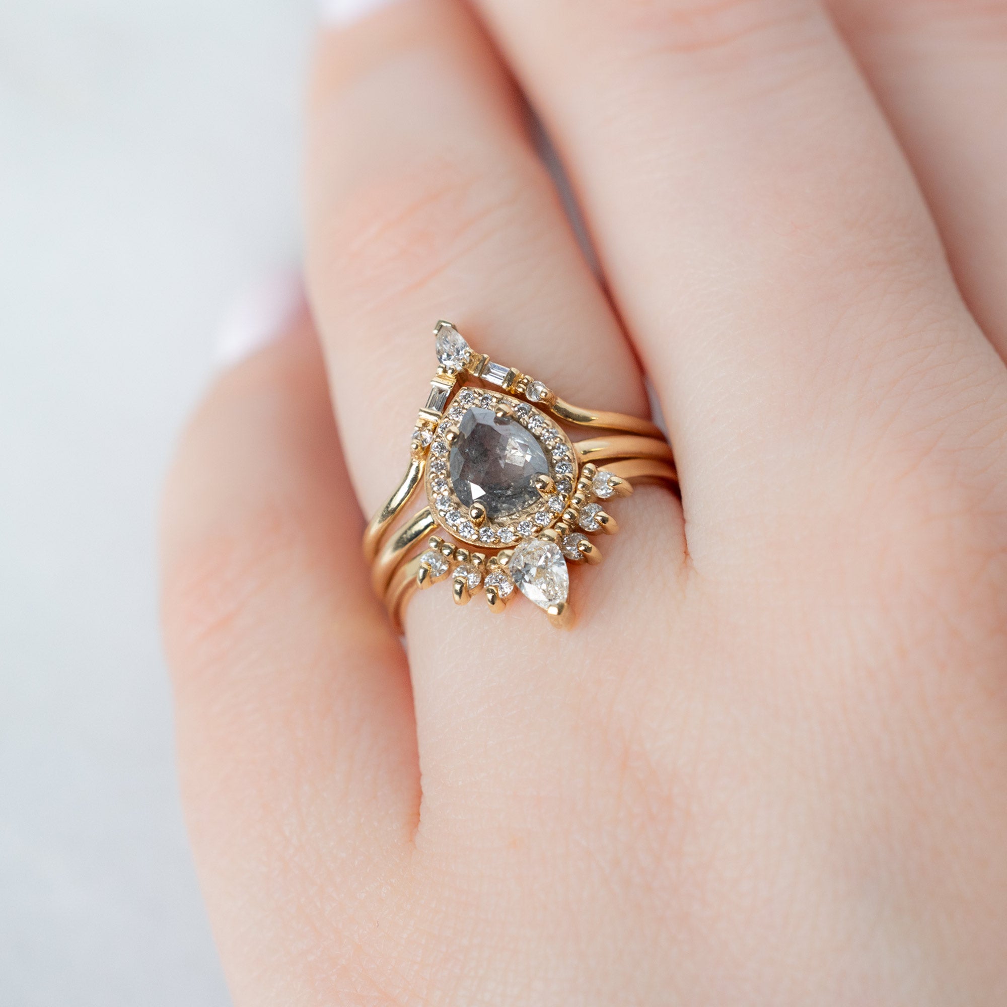 Alexis Russell  Engagement Rings The Dahlia Ring | 0.90ct Pear Grey Diamond in 14K Yellow Gold