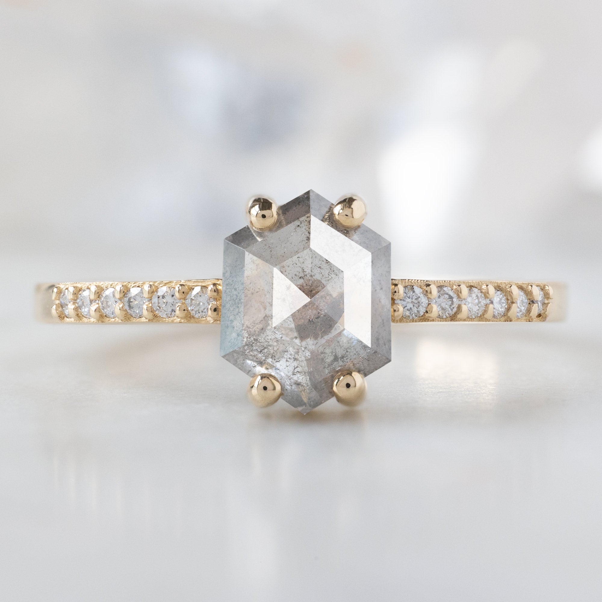 Alexis Russell  Engagement Rings The Willow Ring | .99ct Hexagon Salt and Pepper Diamond in 14K Yellow Gold