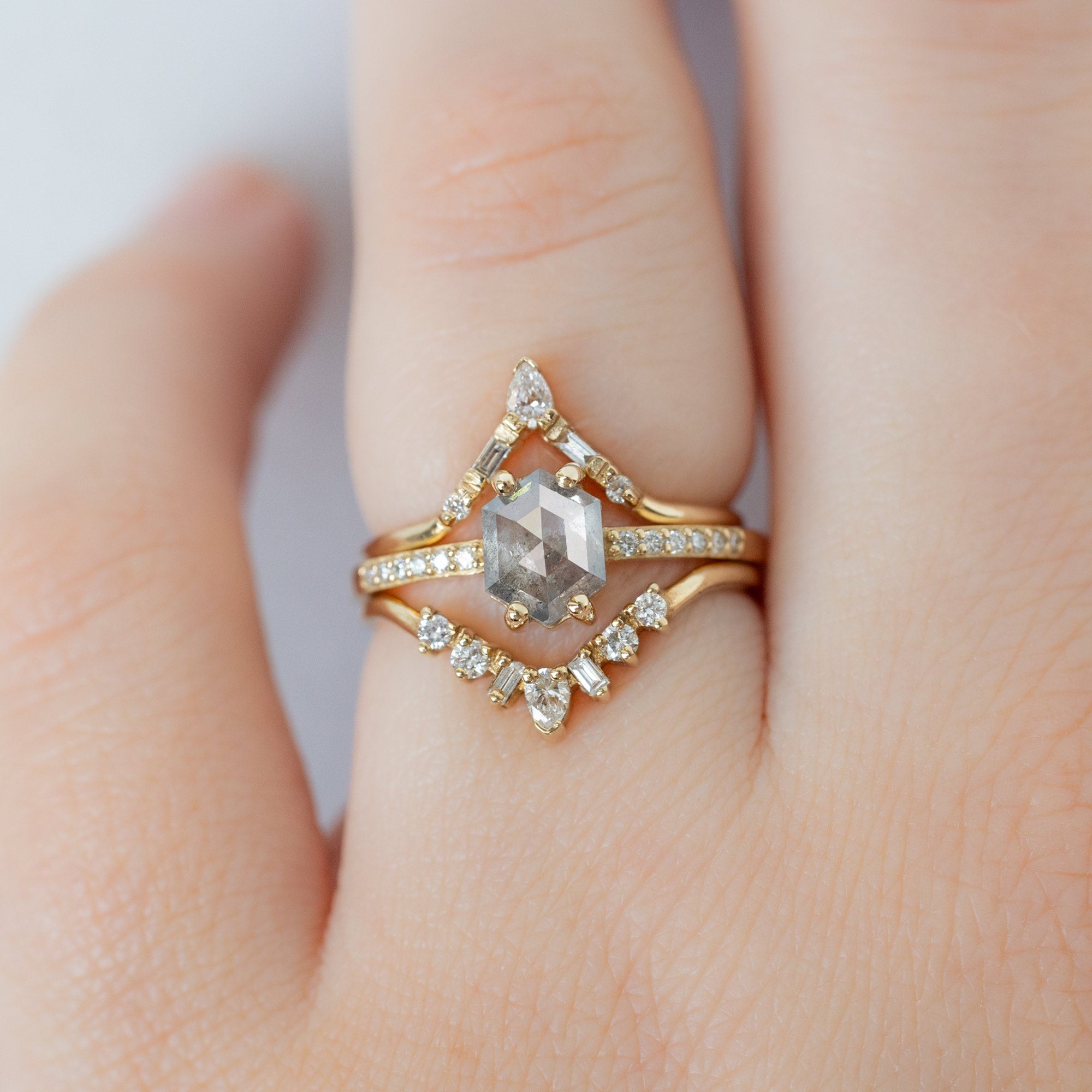 Alexis Russell  Engagement Rings The Willow Ring | .99ct Hexagon Salt and Pepper Diamond in 14K Yellow Gold
