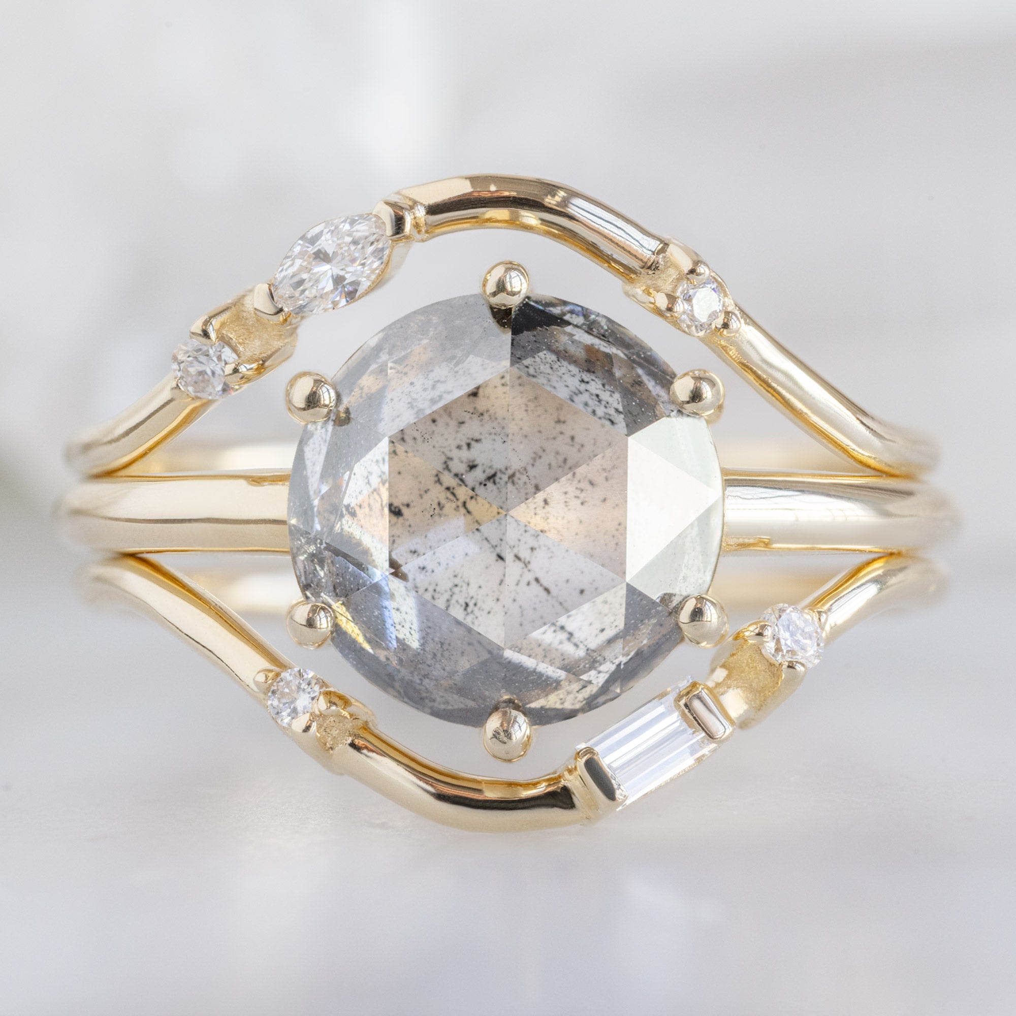 Alexis Russell  Engagement Rings The Rose Ring | 2.55ct Round Lab Grown Salt and Pepper Diamond in 14K Yellow Gold