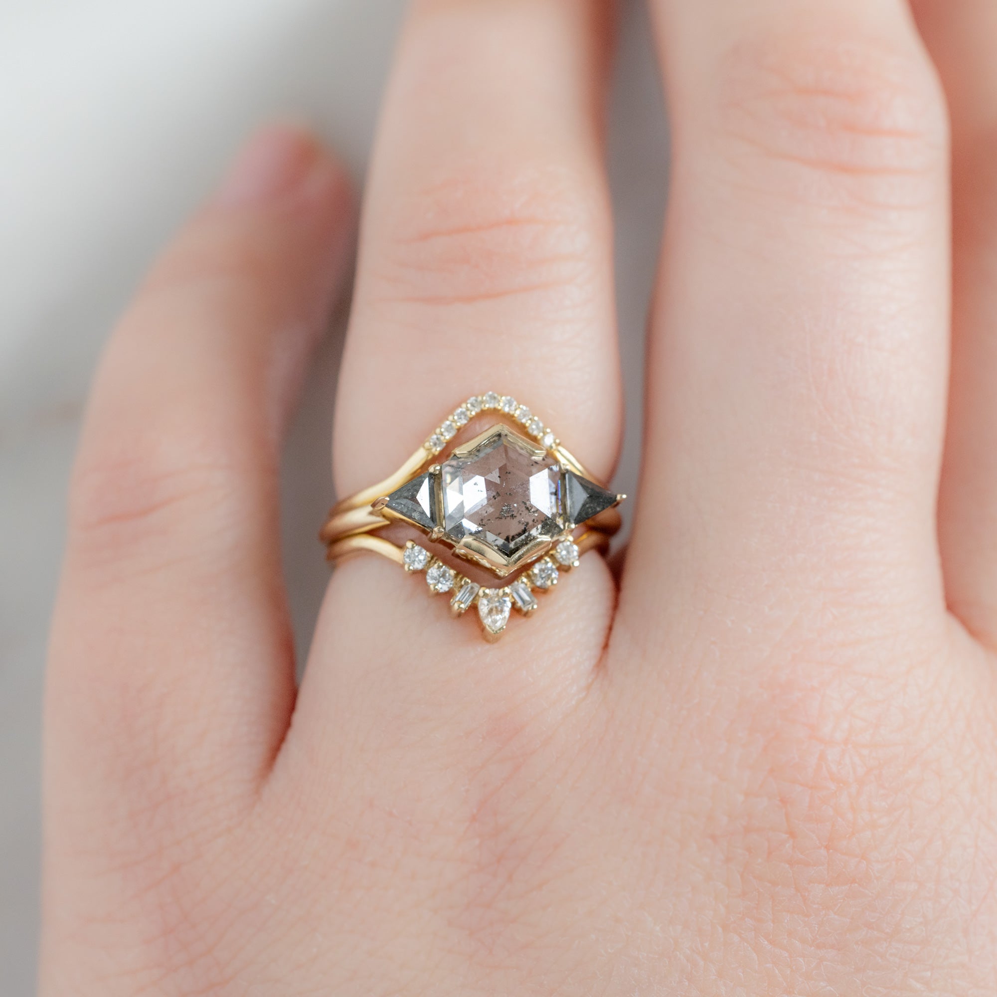 Alexis Russell  Engagement Rings The Jade Ring | 1.72ct Hexagon Lab Grown Salt and Pepper Diamond in 14K Yellow Gold