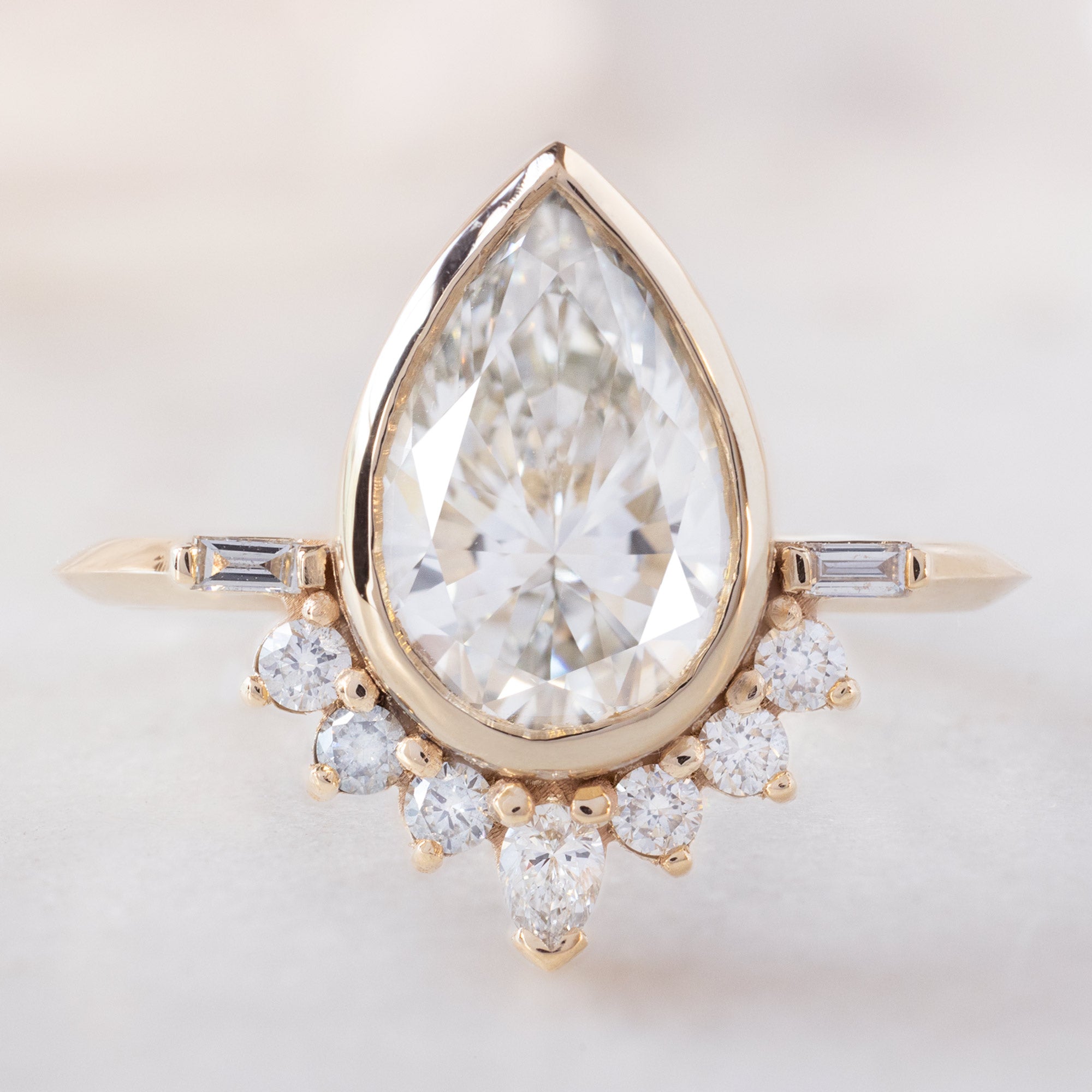 Alexis Russell  Engagement Rings The Posy Ring | 2.74ct Lab Grown Pear White Diamond in 14K Yellow Gold