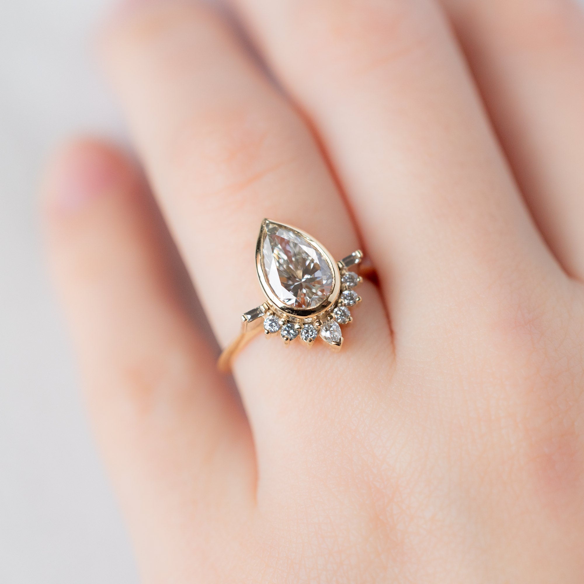 Alexis Russell  Engagement Rings The Posy Ring | 2.74ct Lab Grown Pear White Diamond in 14K Yellow Gold