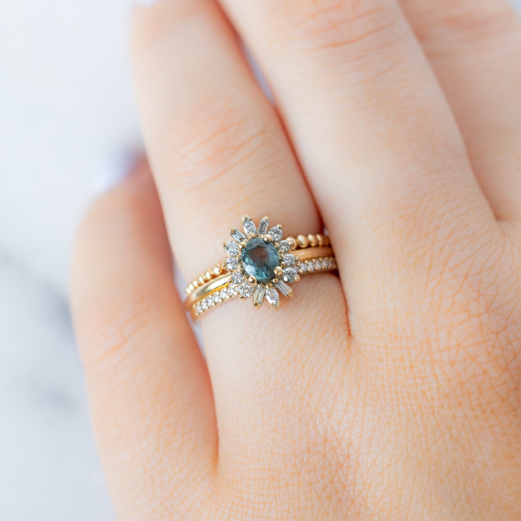 Alexis Russell  Engagement Rings The Camellia Ring | Build Your Own Oval Blue Sapphire Diamond Engagement Ring