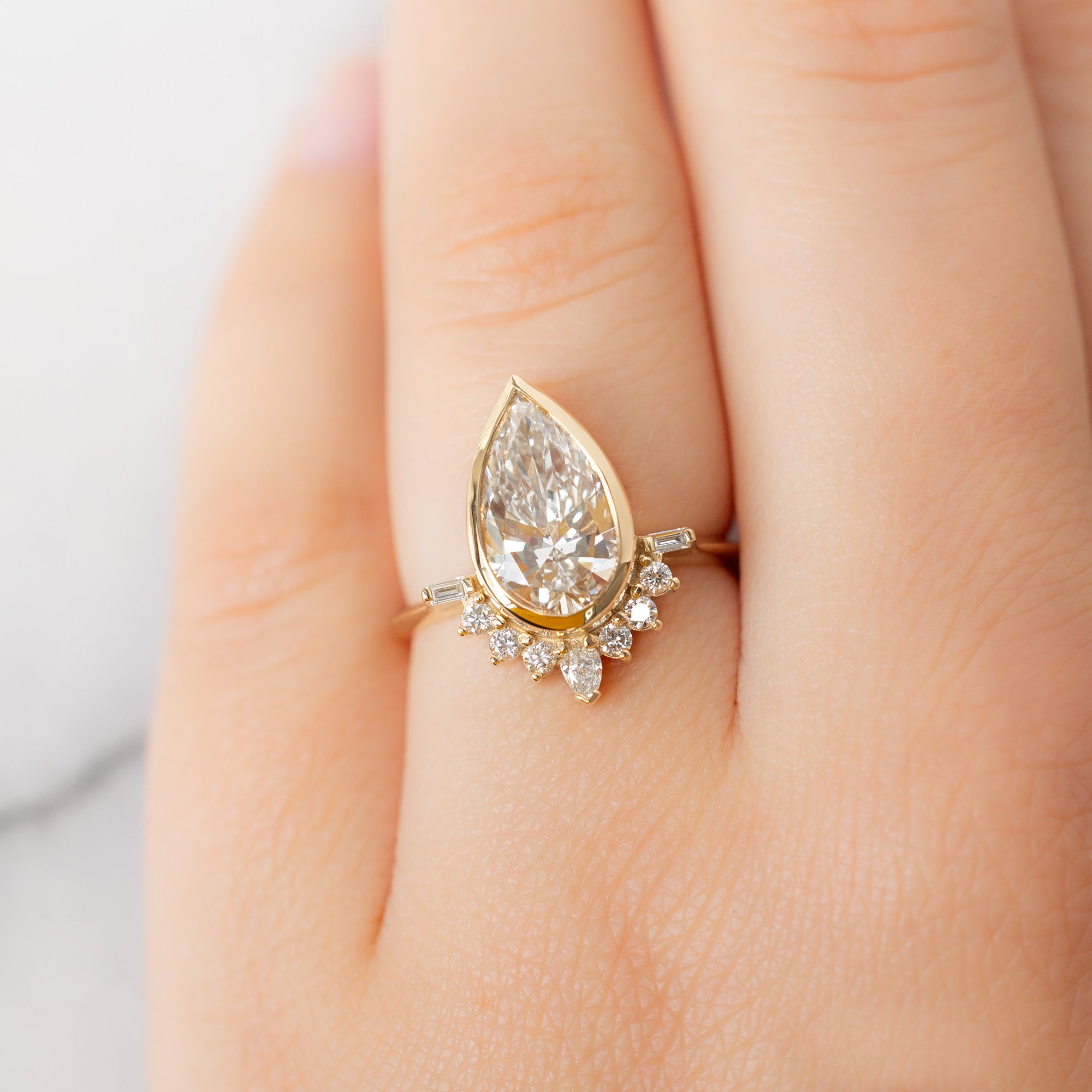 Alexis Russell  Engagement Rings The Posy Ring | 2.81ct Pear Lab Grown White Diamond in 14K Yellow Gold