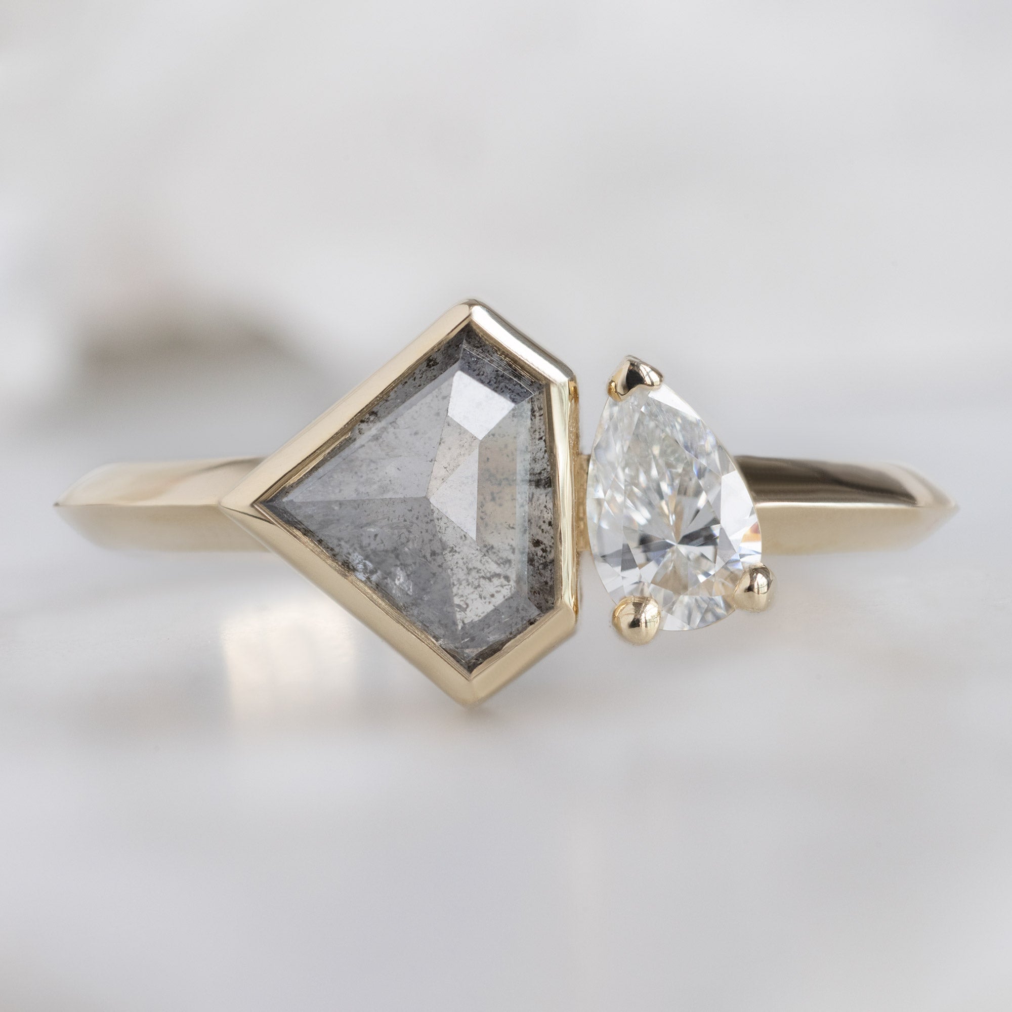 Alexis Russell Engagement Rings The You and Me Ring | 0.92ct Shield Cut Salt and Pepper Diamond in 14K Yellow Gold