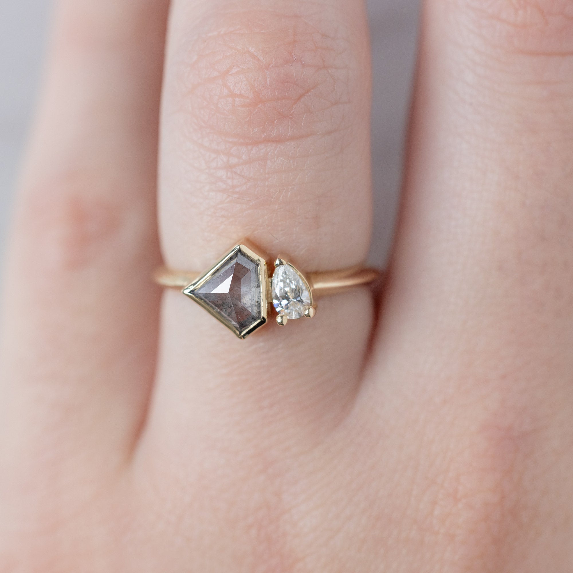 Alexis Russell Engagement Rings The You and Me Ring | 0.92ct Shield Cut Salt and Pepper Diamond in 14K Yellow Gold