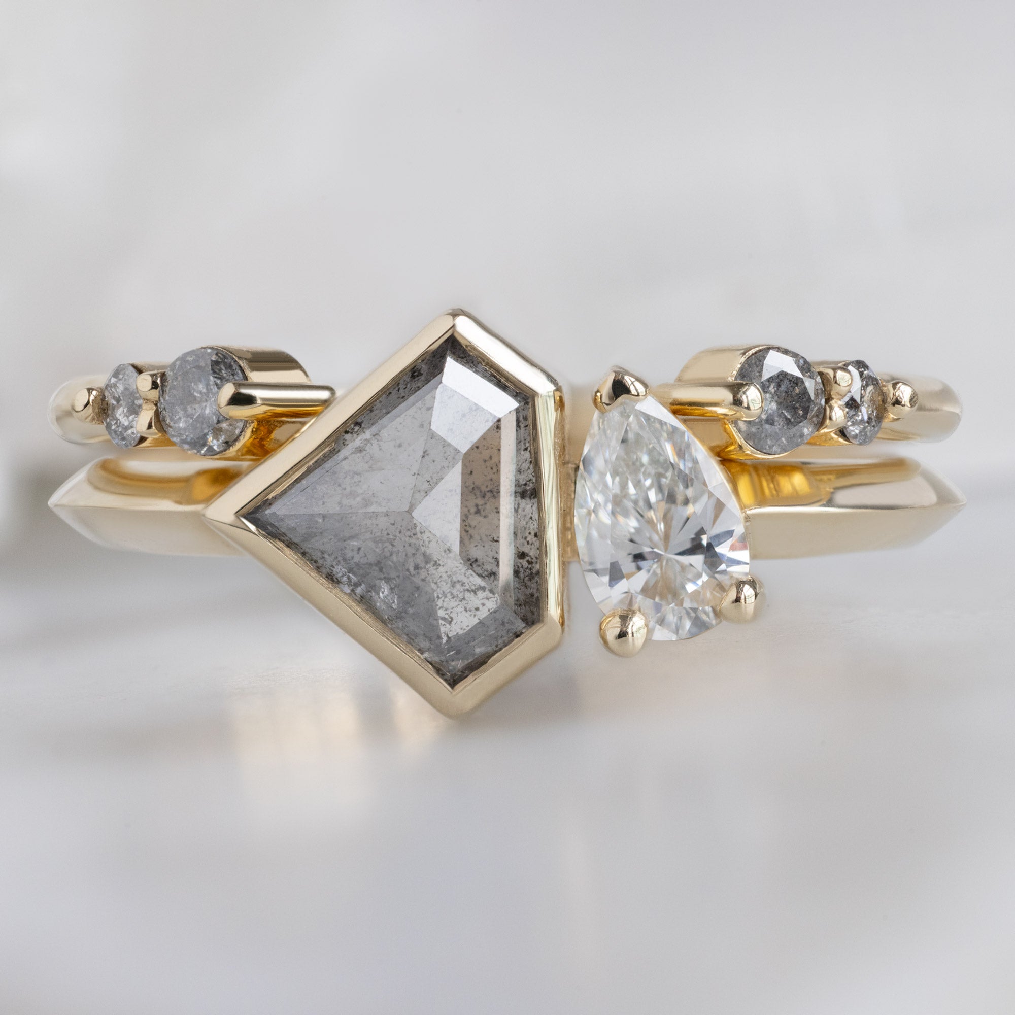 Alexis Russell Engagement Rings The You and Me Ring | 0.92ct Shield Cut Salt and Pepper Diamond in 14K Yellow Gold