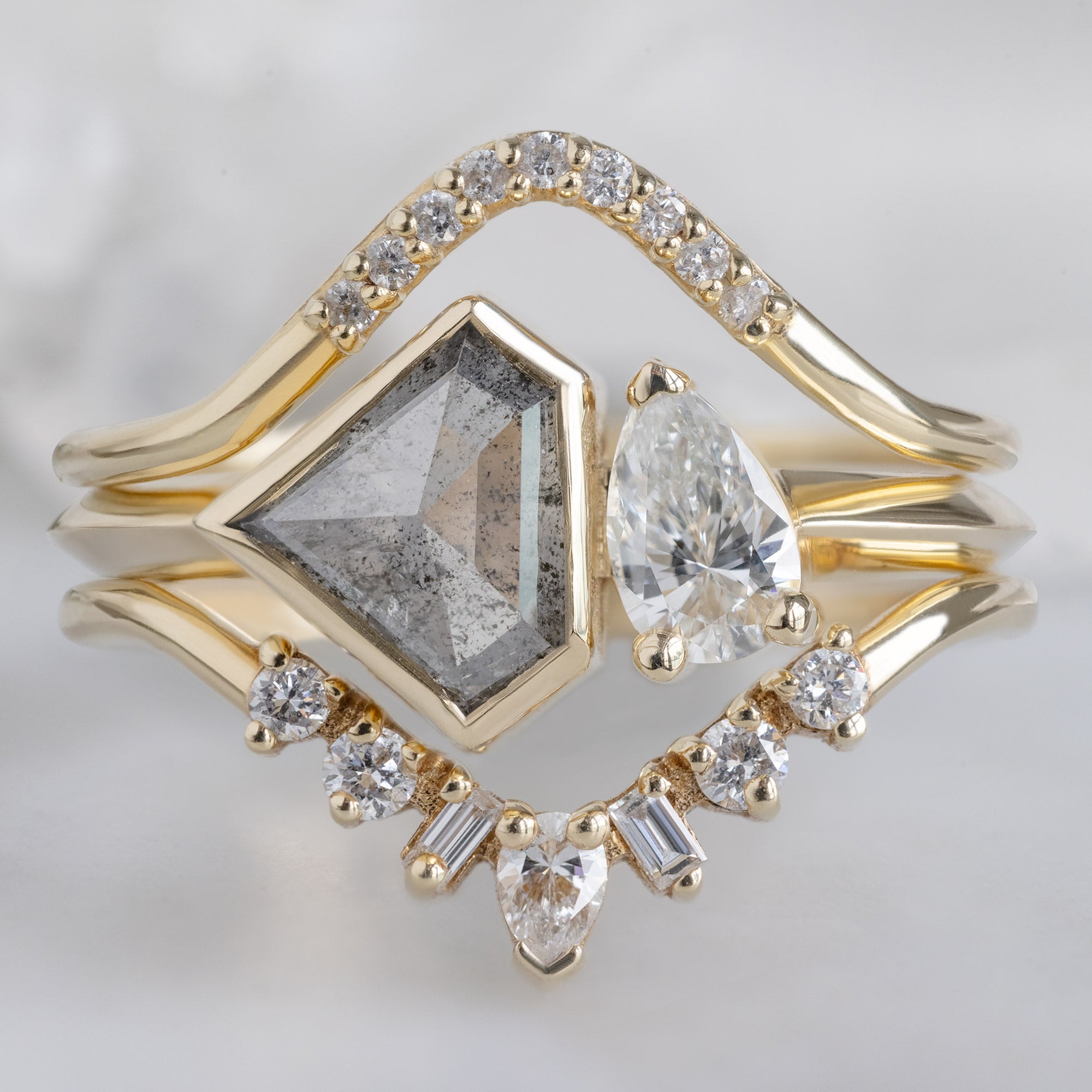 Alexis Russell Engagement Rings The You and Me Ring | 0.92ct Shield Cut Salt and Pepper Diamond in 14K Yellow Gold