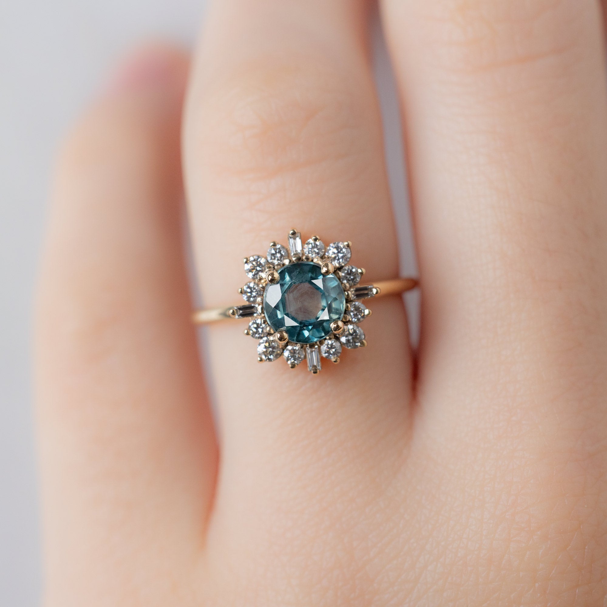 Alexis Russell  Engagement Rings The Compass Ring | 1.66ct Round Blue Sapphire in 14K Yellow Gold