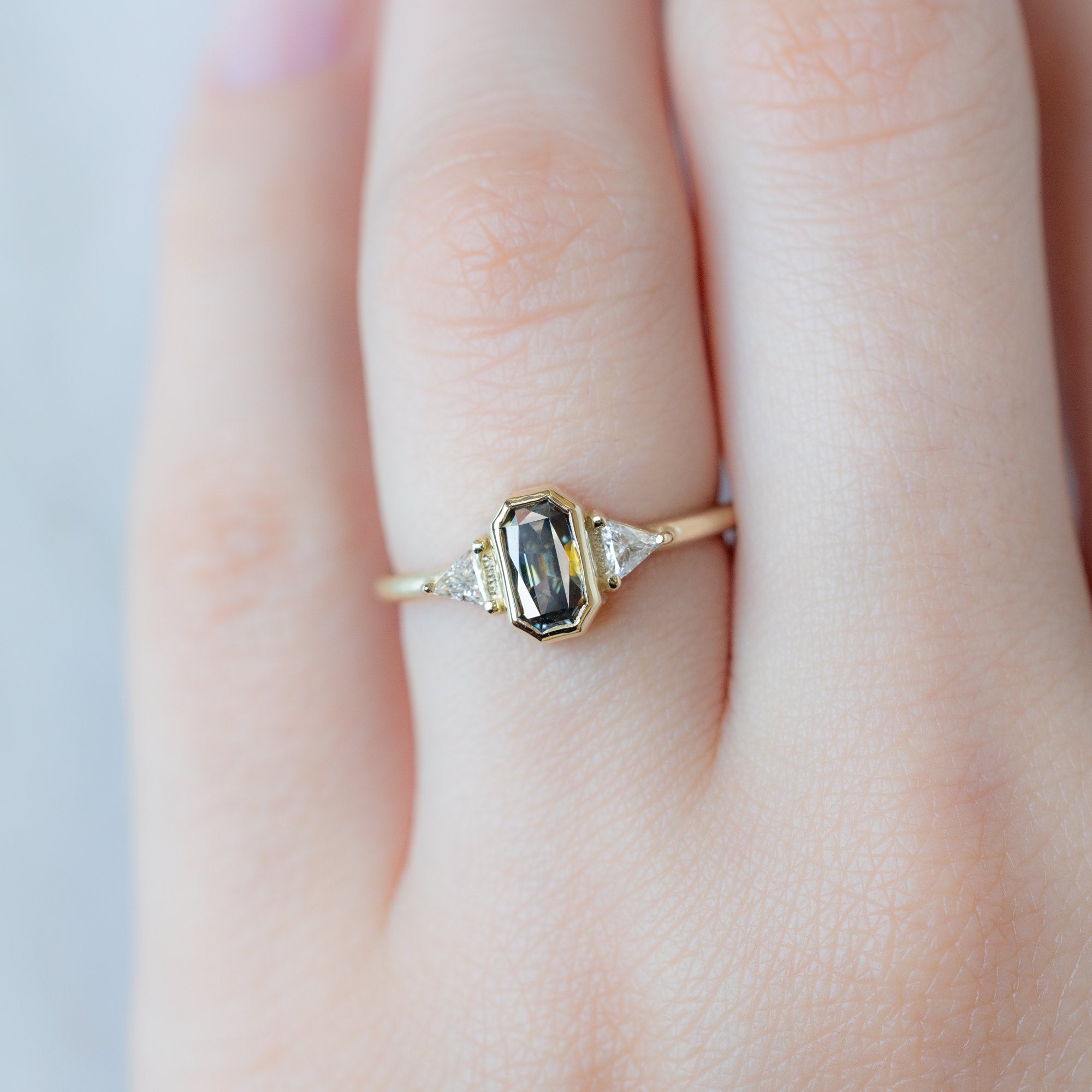 Alexis Russell  Engagement Rings The Watercolor Jade Ring | .86ct Emerald Cut Parti Sapphire in 14K Yellow Gold