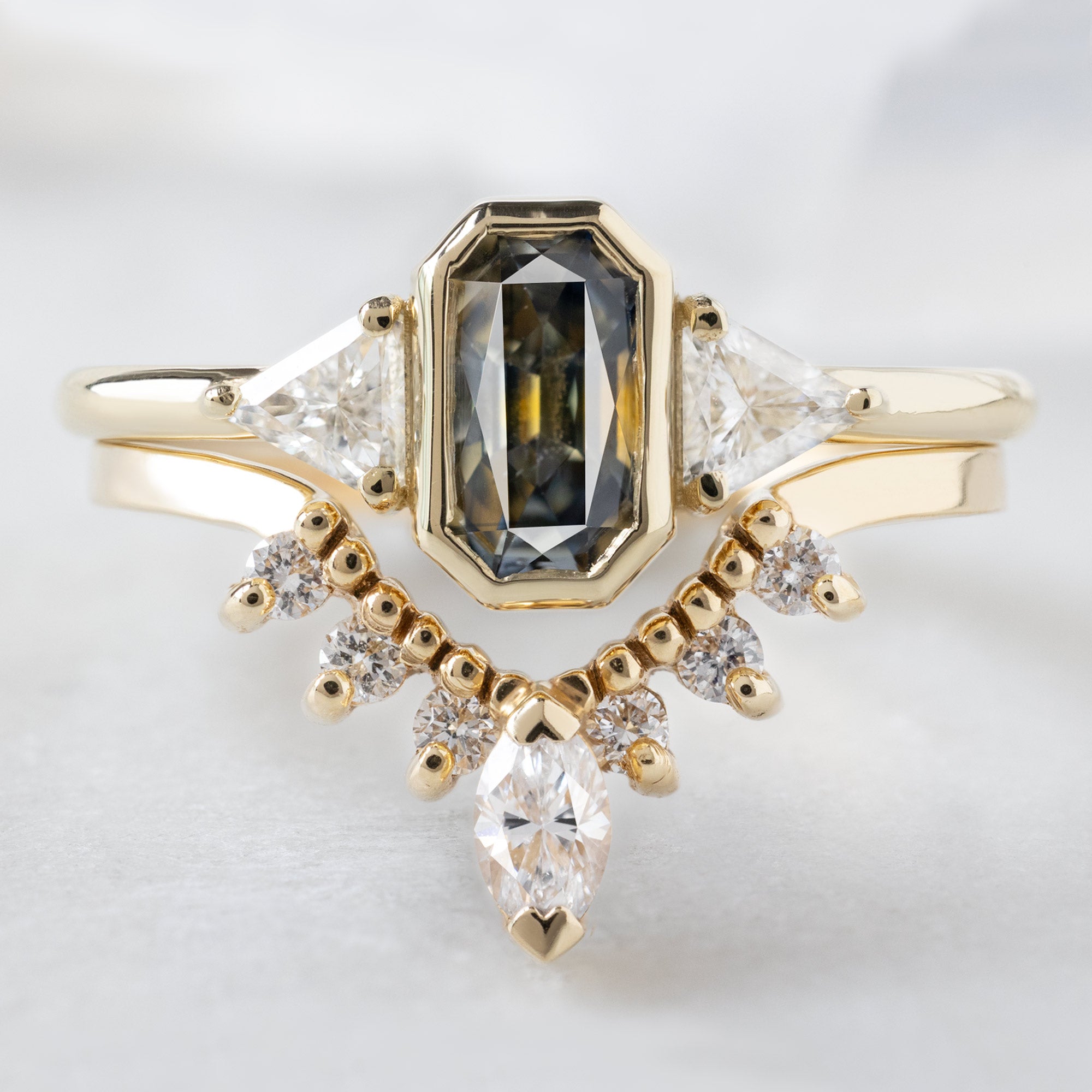 Alexis Russell  Engagement Rings The Watercolor Jade Ring | .86ct Emerald Cut Parti Sapphire in 14K Yellow Gold