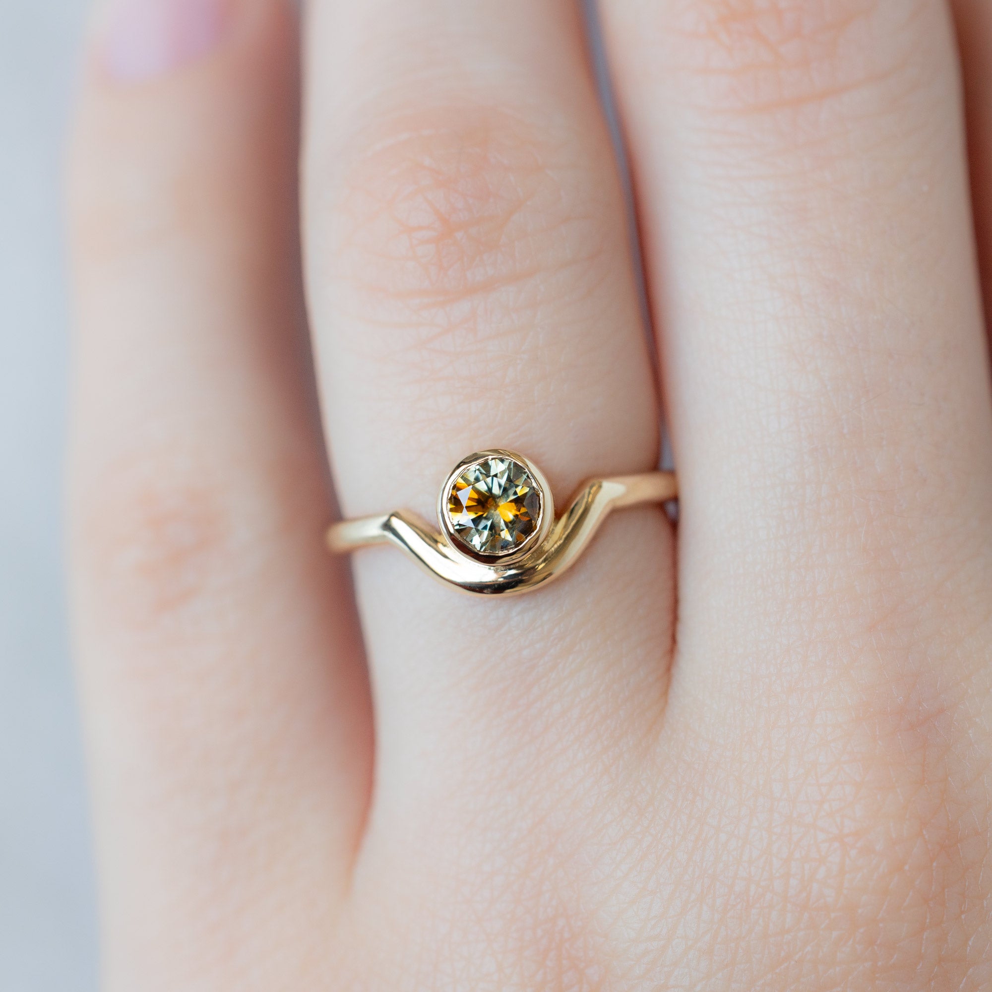 Alexis Russell  Engagement Rings The Watercolor Wave Ring | .78ct Round Montana Parti Sapphire in 14K Yellow Gold