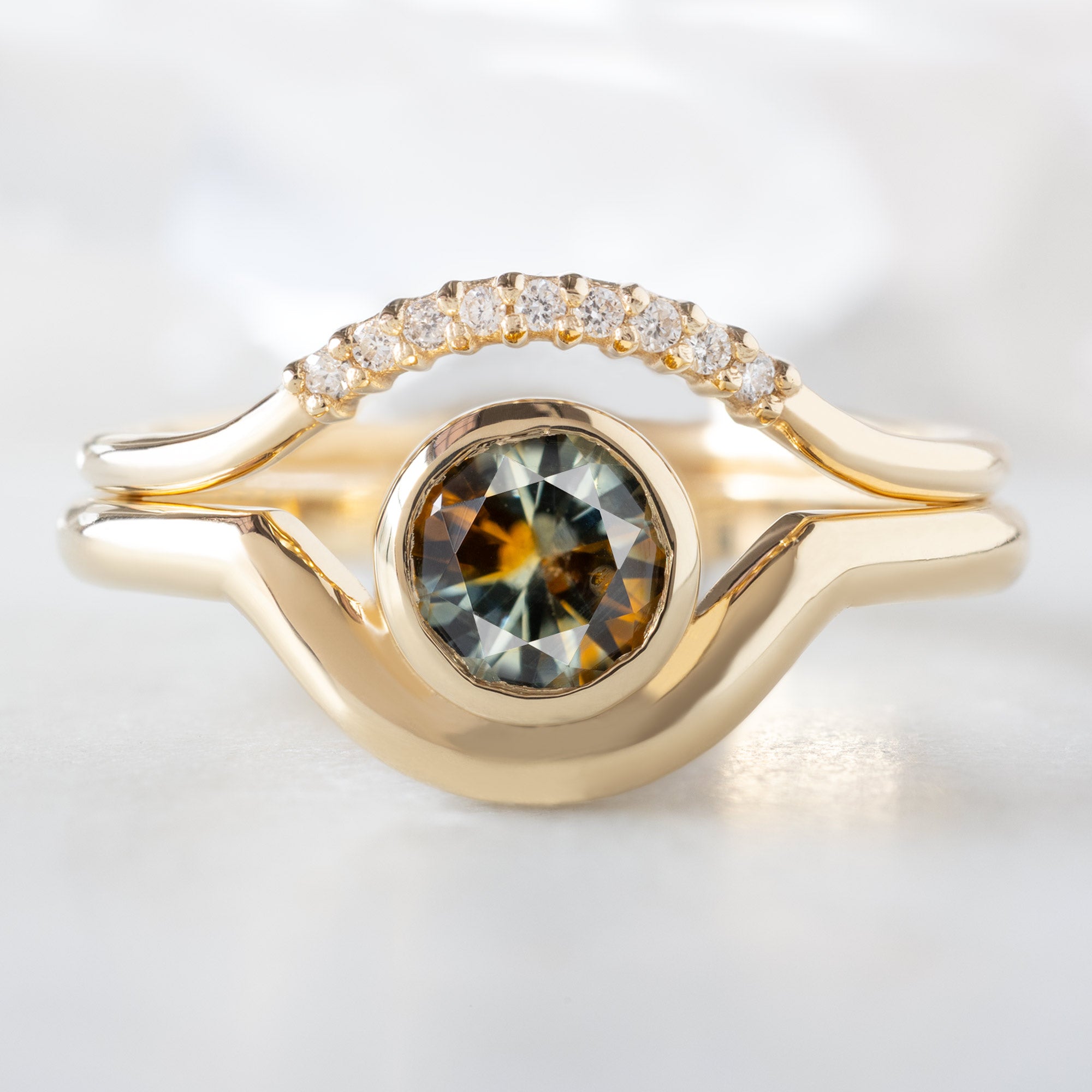 Alexis Russell  Engagement Rings The Watercolor Wave Ring | .78ct Round Montana Parti Sapphire in 14K Yellow Gold
