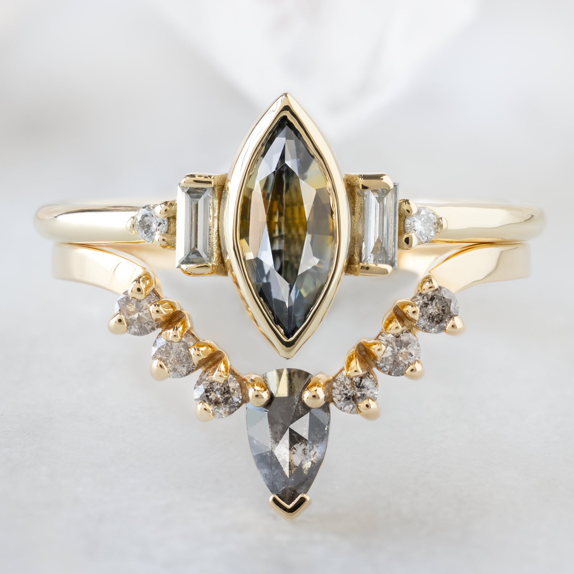 Alexis Russell  Engagement Rings The Watercolor Primrose Ring | .80ct Marquise Parti Sapphire in 14K Yellow Gold