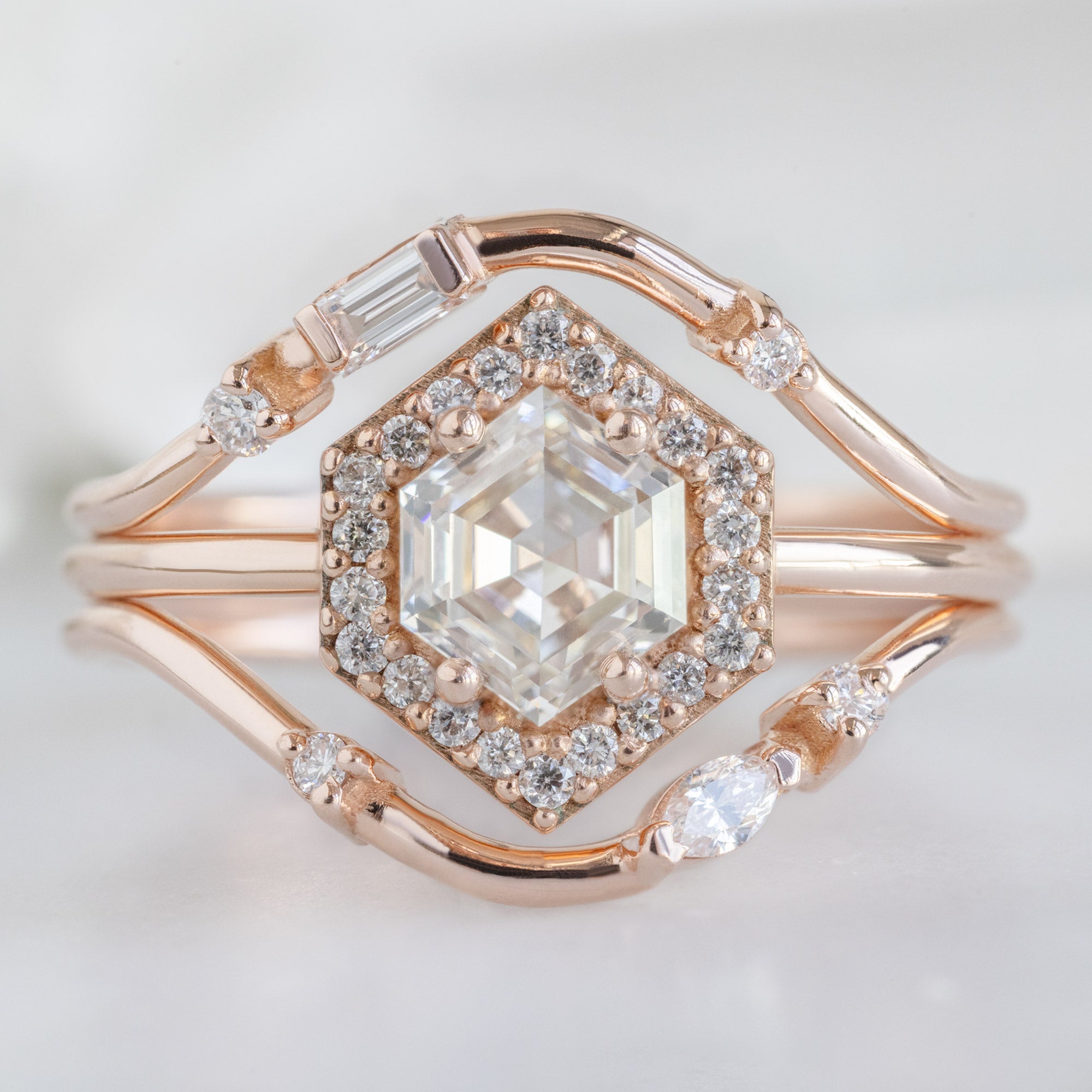 Alexis Russell Engagement Rings The Dahlia Ring | 0.77ct Hexagon Pink Diamond in 14K Rose Gold