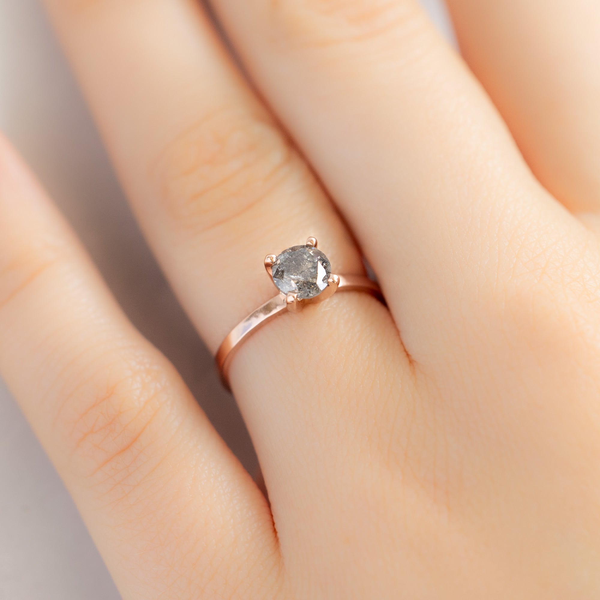 Alexis Russell Engagement Rings The Bryn Ring | 0.82ct Round Salt and Pepper Diamond in 14K Rose Gold