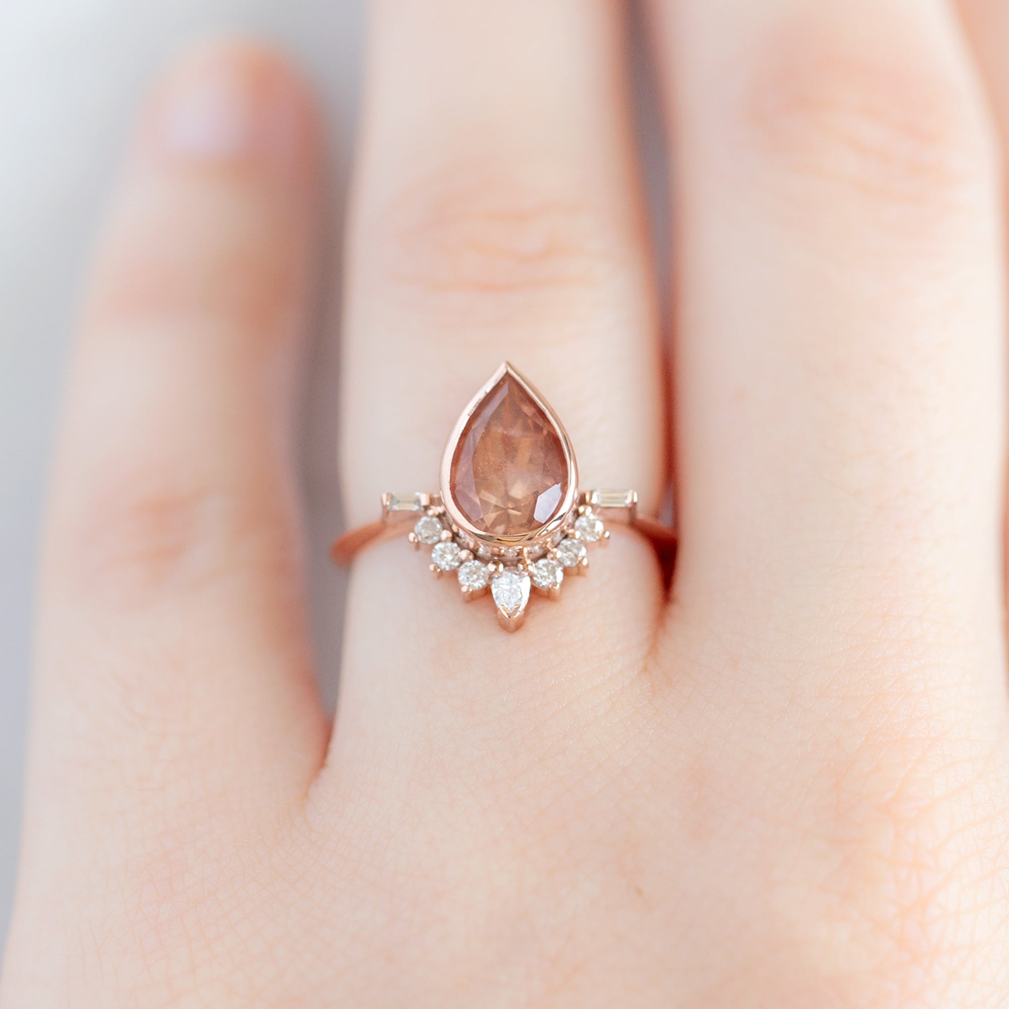 Alexis Russell Engagement Rings The Posy Ring | 1.75ct Pear Sunstone in 14K Rose Gold
