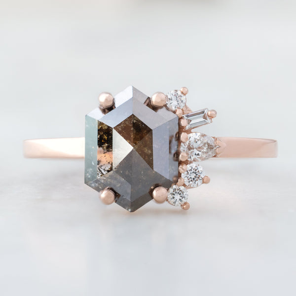 The Cluster Ring | 1.49ct Hexagon Black Diamond in 14K Rose Gold