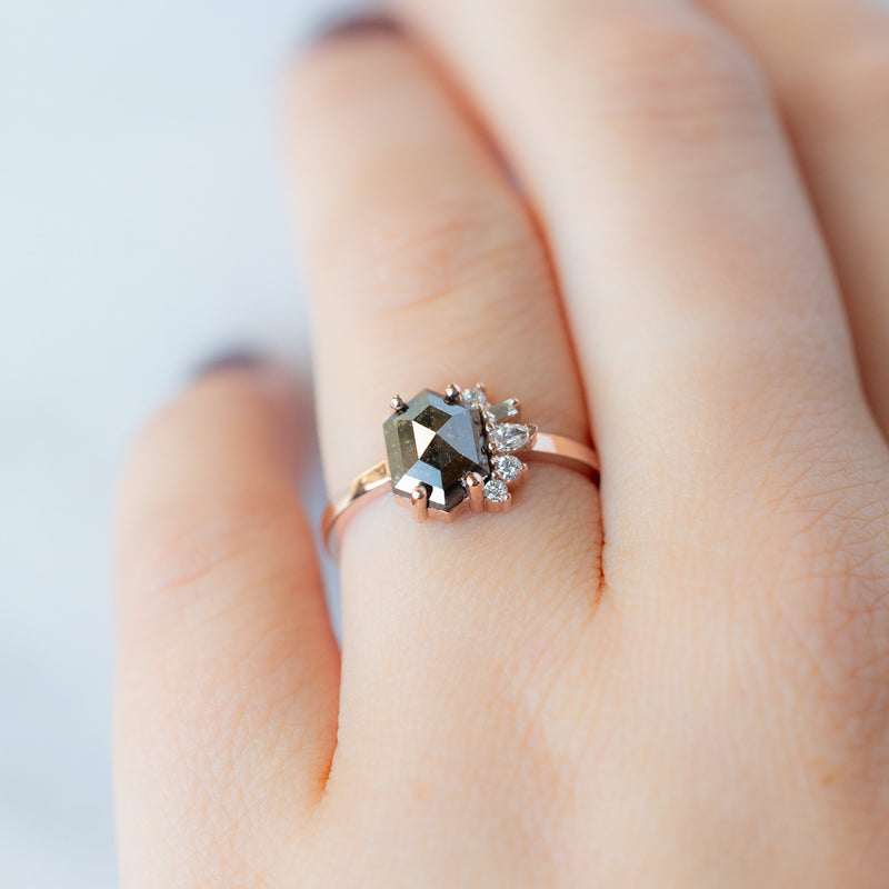 The Cluster Ring | 1.49ct Hexagon Black Diamond in 14K Rose Gold