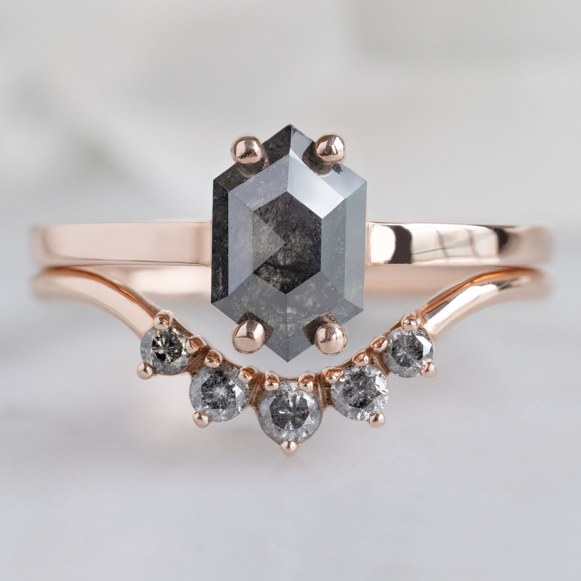 Alexis Russell Engagement Rings The Bryn Ring | 0.88ct Black Hexagon Diamond in 14K Rose Gold