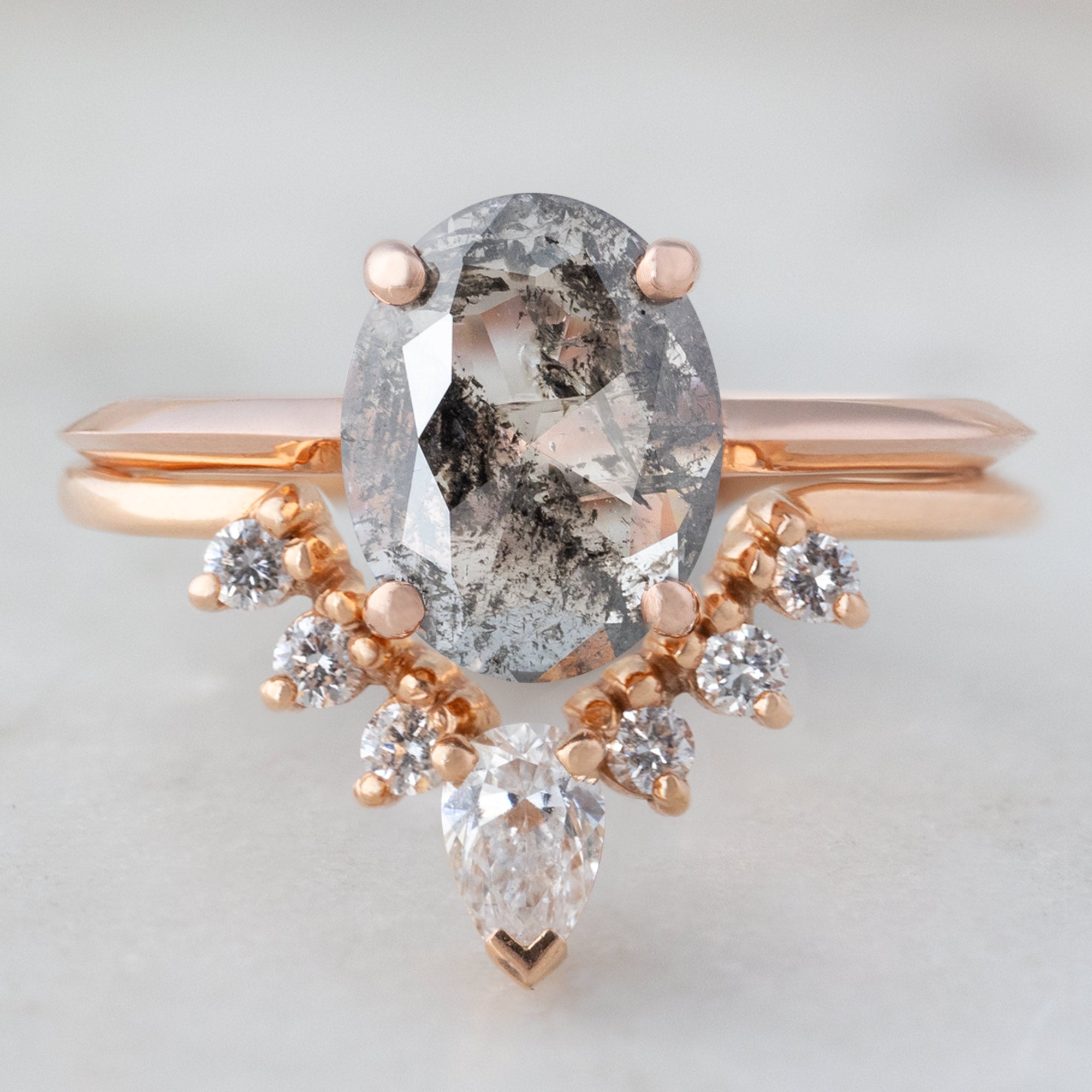 Alexis Russell Engagement Rings The Bryn Ring | 0.89ct Oval Cut Salt and Pepper Diamond in 14K Rose Gold