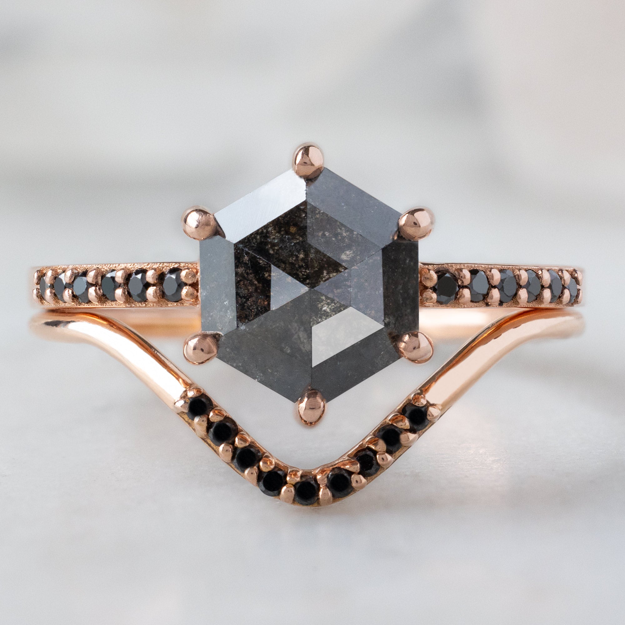 Alexis Russell Engagement Rings The Willow Ring | 1.37ct Hexagonal Black Diamond in 14K Rose Gold