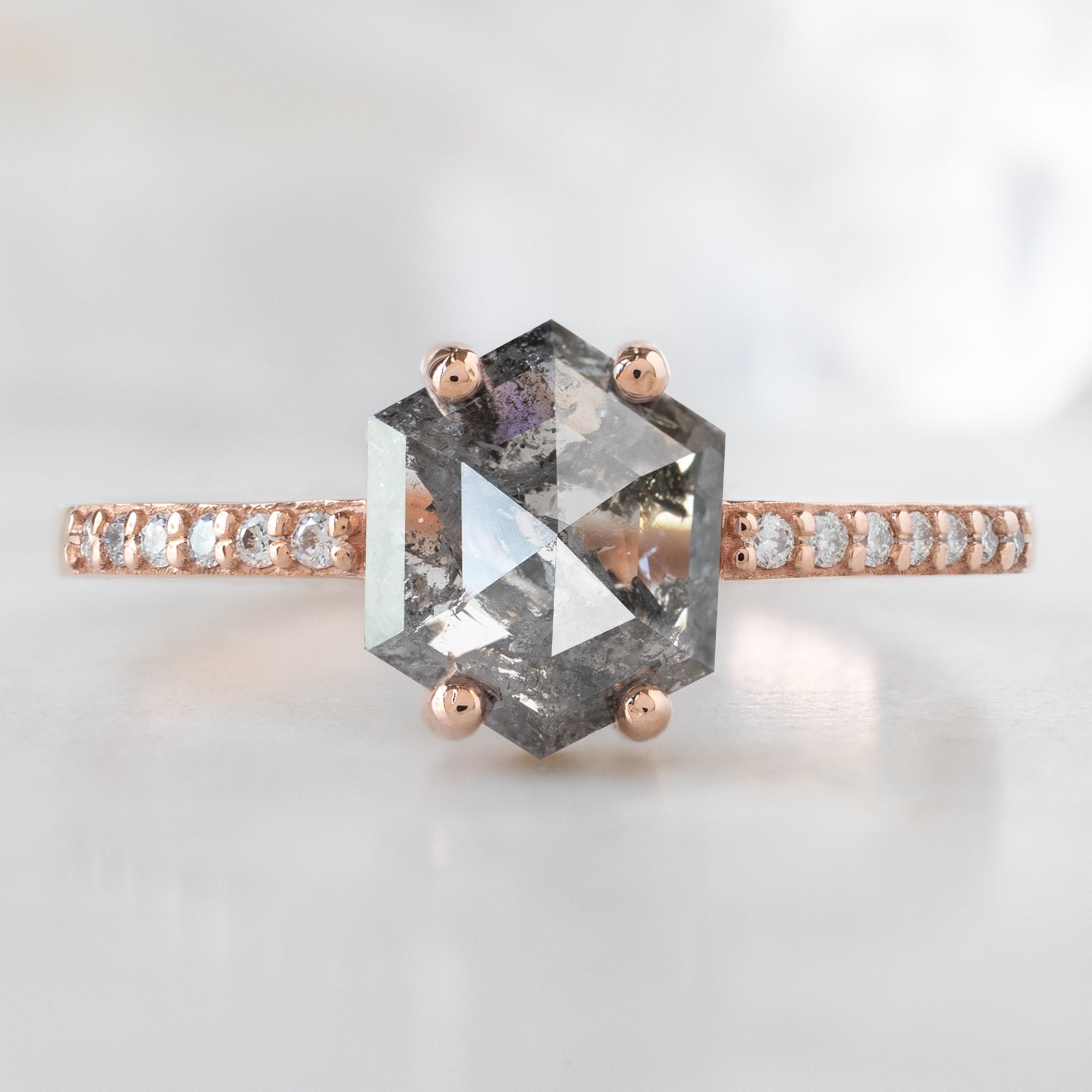 Alexis Russell  Engagement Rings The Willow Ring | 1.35ct Hexagon Salt and Pepper Diamond in 14K Rose Gold