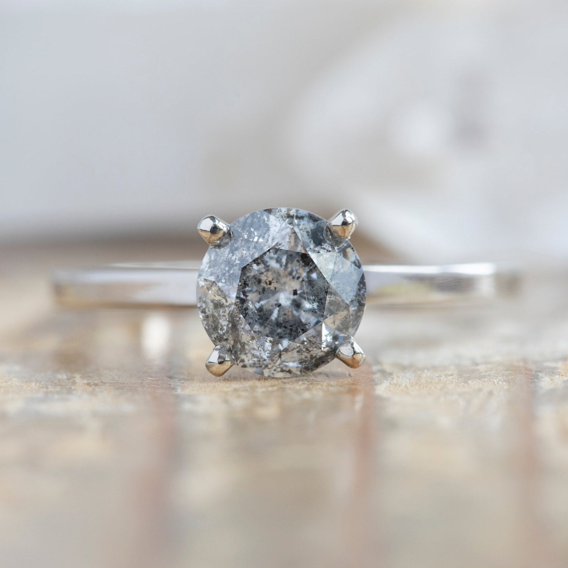 Alexis Russell Engagement Rings The Bryn Ring | 1.00ct Round Salt and Pepper Diamond in 14K White Gold