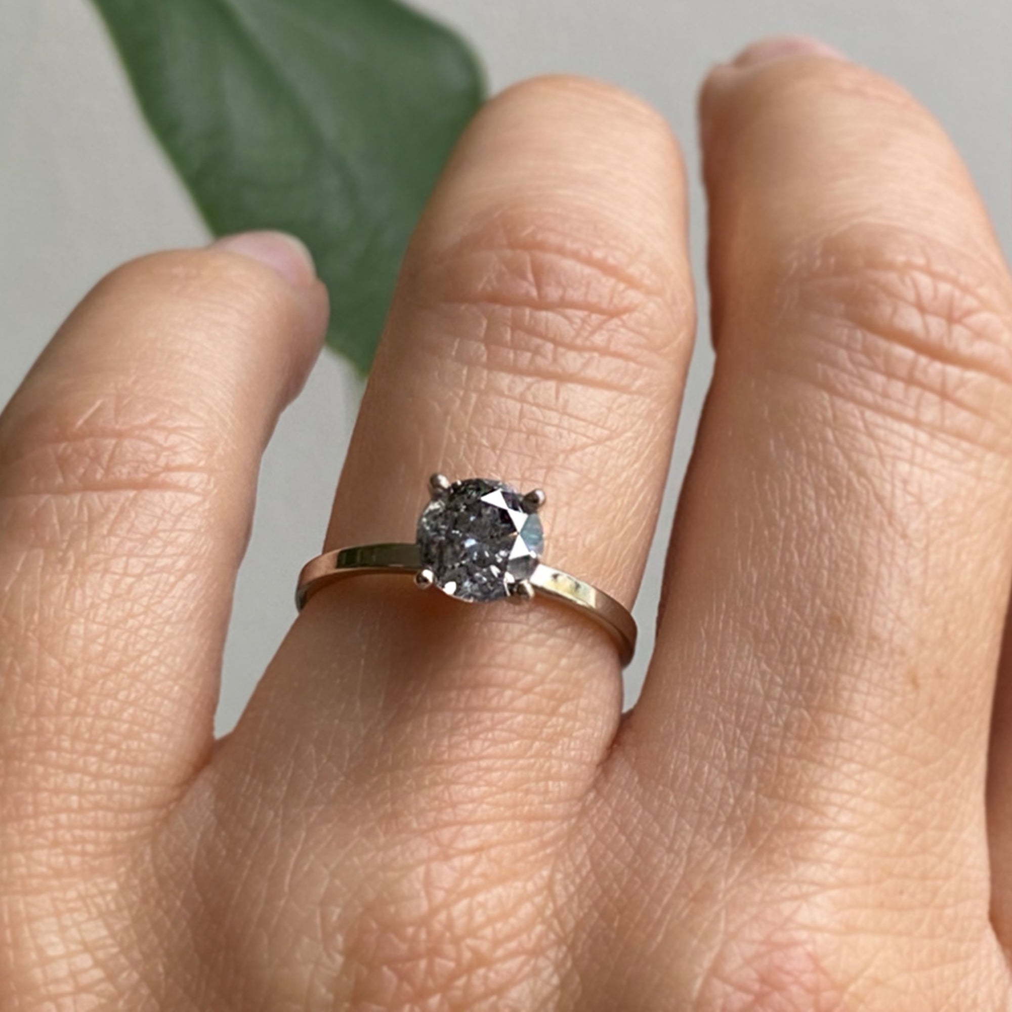 Alexis Russell Engagement Rings The Bryn Ring | 1.00ct Round Salt and Pepper Diamond in 14K White Gold