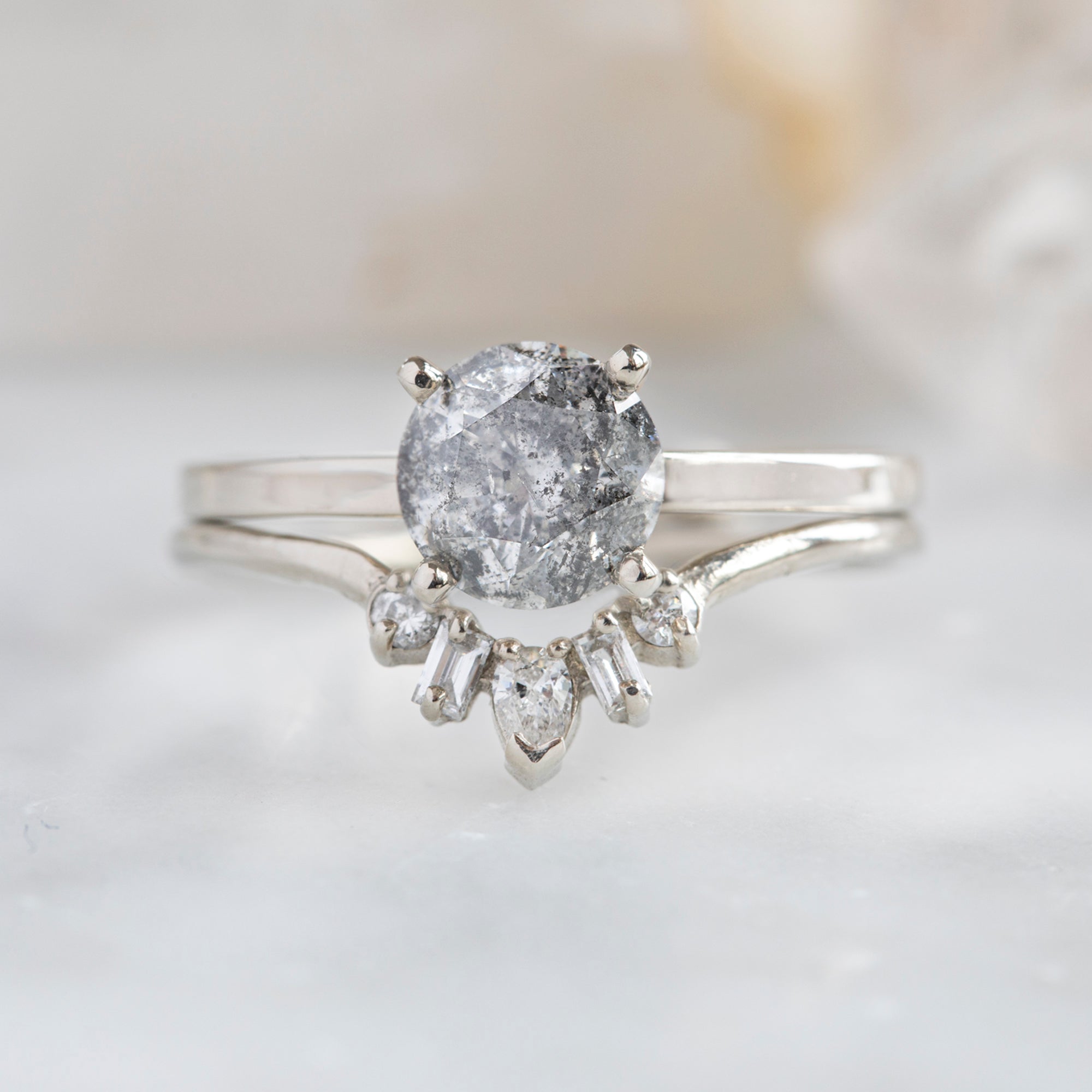Alexis Russell Engagement Rings The Bryn Ring | 1.00ct Round Salt and Pepper Diamond in 14K White Gold