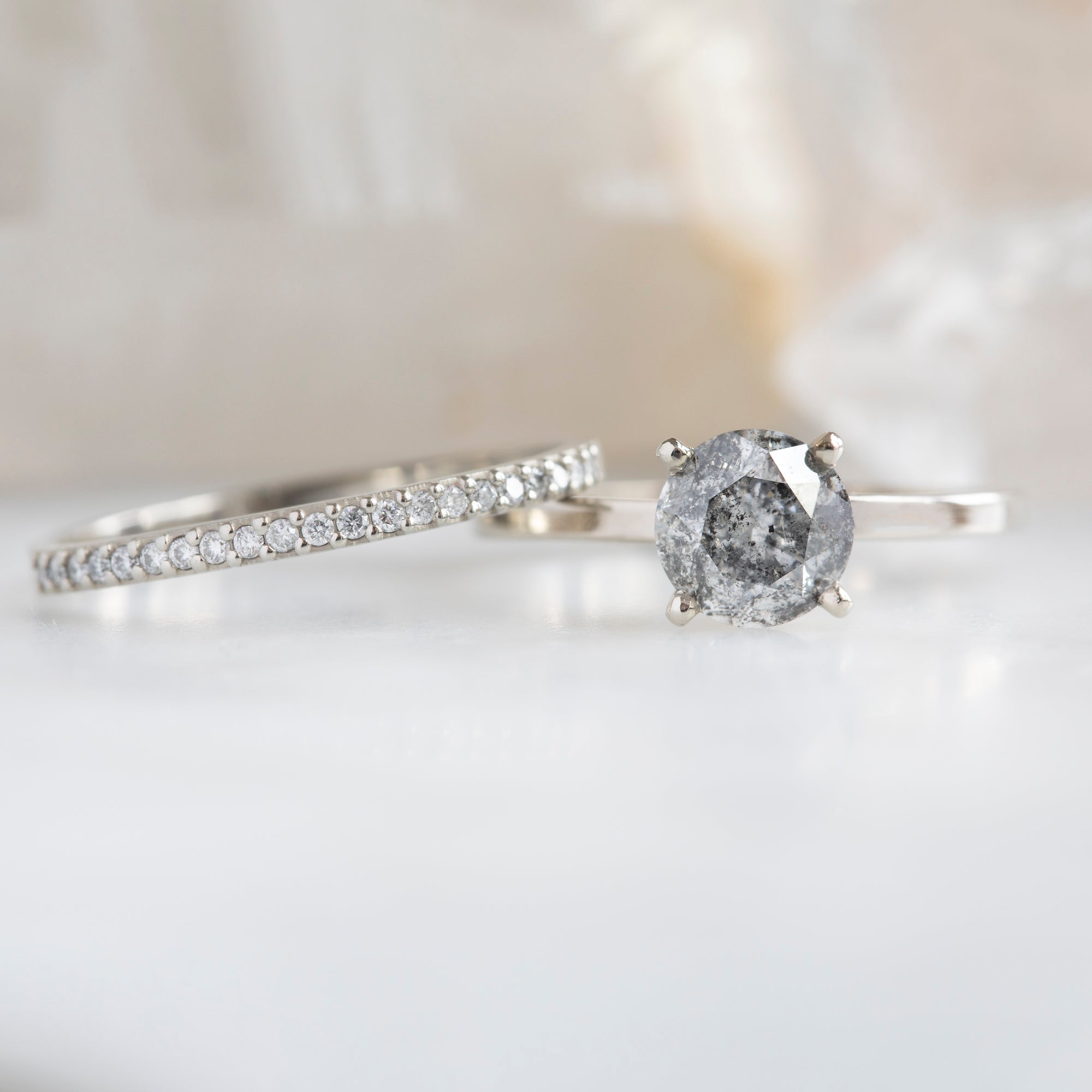Alexis Russell Engagement Rings The Bryn Ring | 1.00ct Round Salt and Pepper Diamond in 14K White Gold