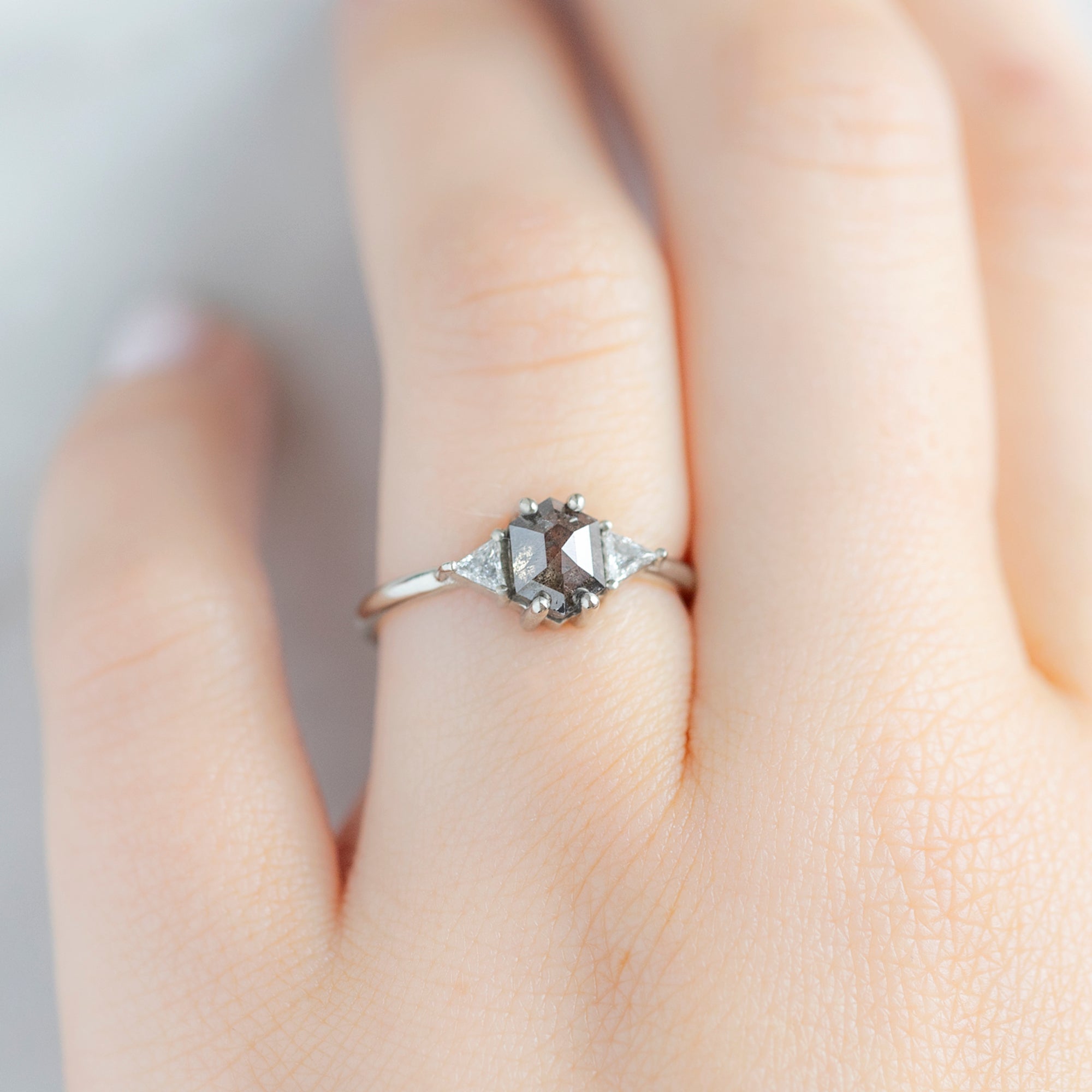 Alexis Russell Engagement Rings The Jade Ring | 1.13ct Hexagon Black Diamond in 14K White Gold
