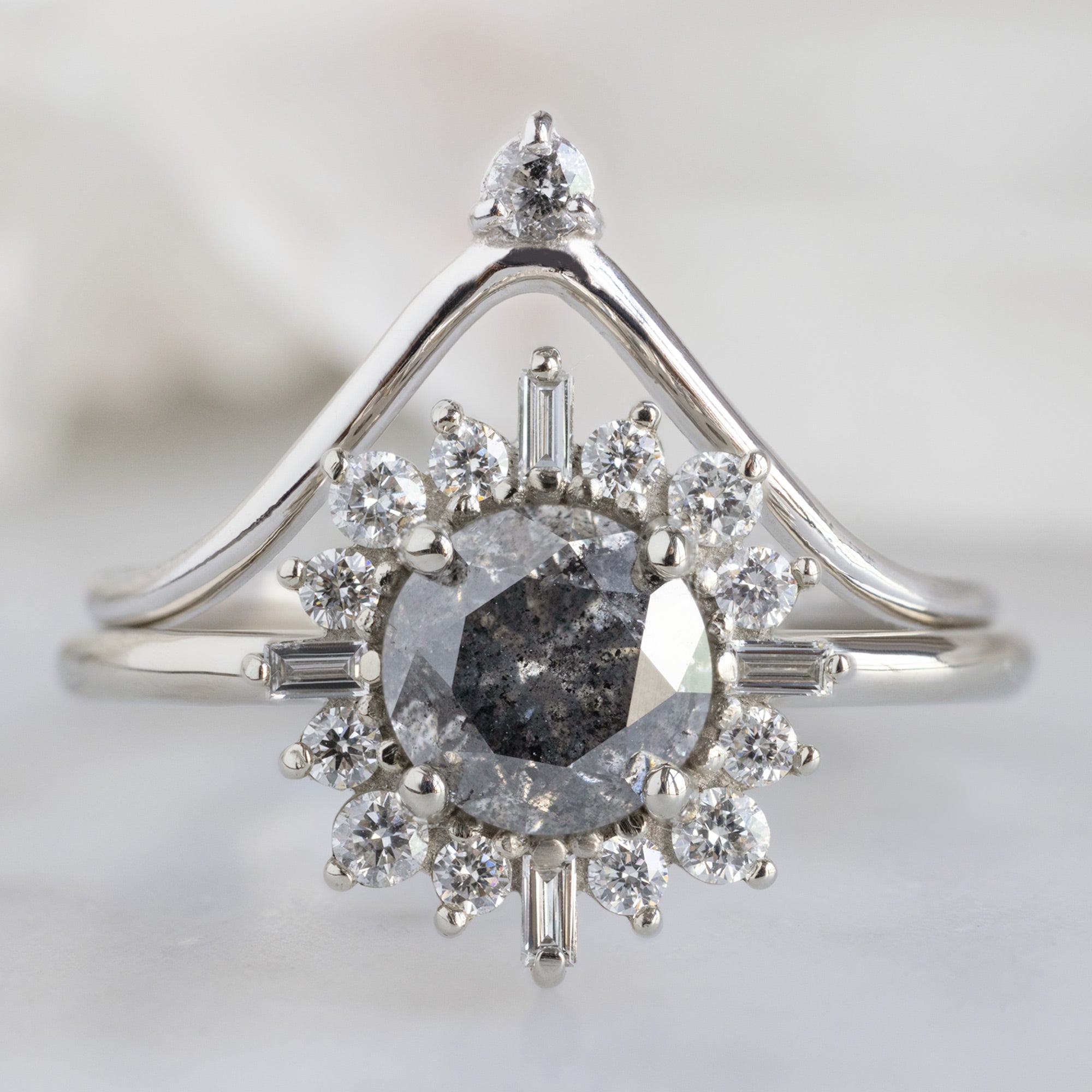 Alexis Russell Engagement Rings The Compass Ring | 1.10ct Round Salt and Pepper Diamond in 14K White Gold