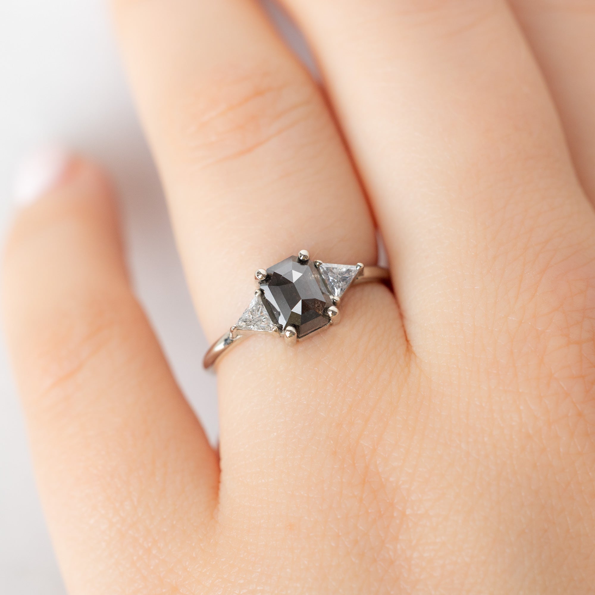 Alexis Russell Engagement Rings The Jade Ring | 1.26ct Emerald Cut Black Diamond in 14K White Gold