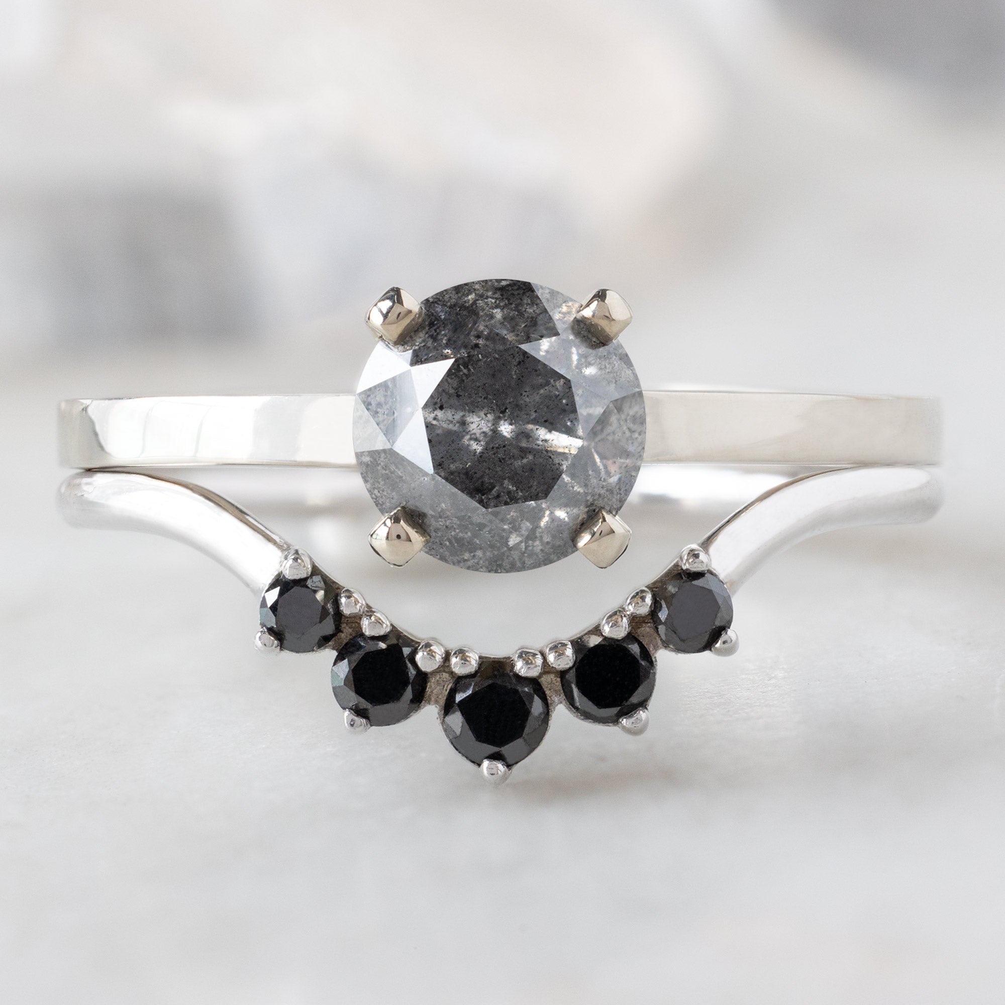 Alexis Russell Engagement Rings The Bryn Ring | 1.01ct Round Salt and Pepper Diamond in 14K White Gold