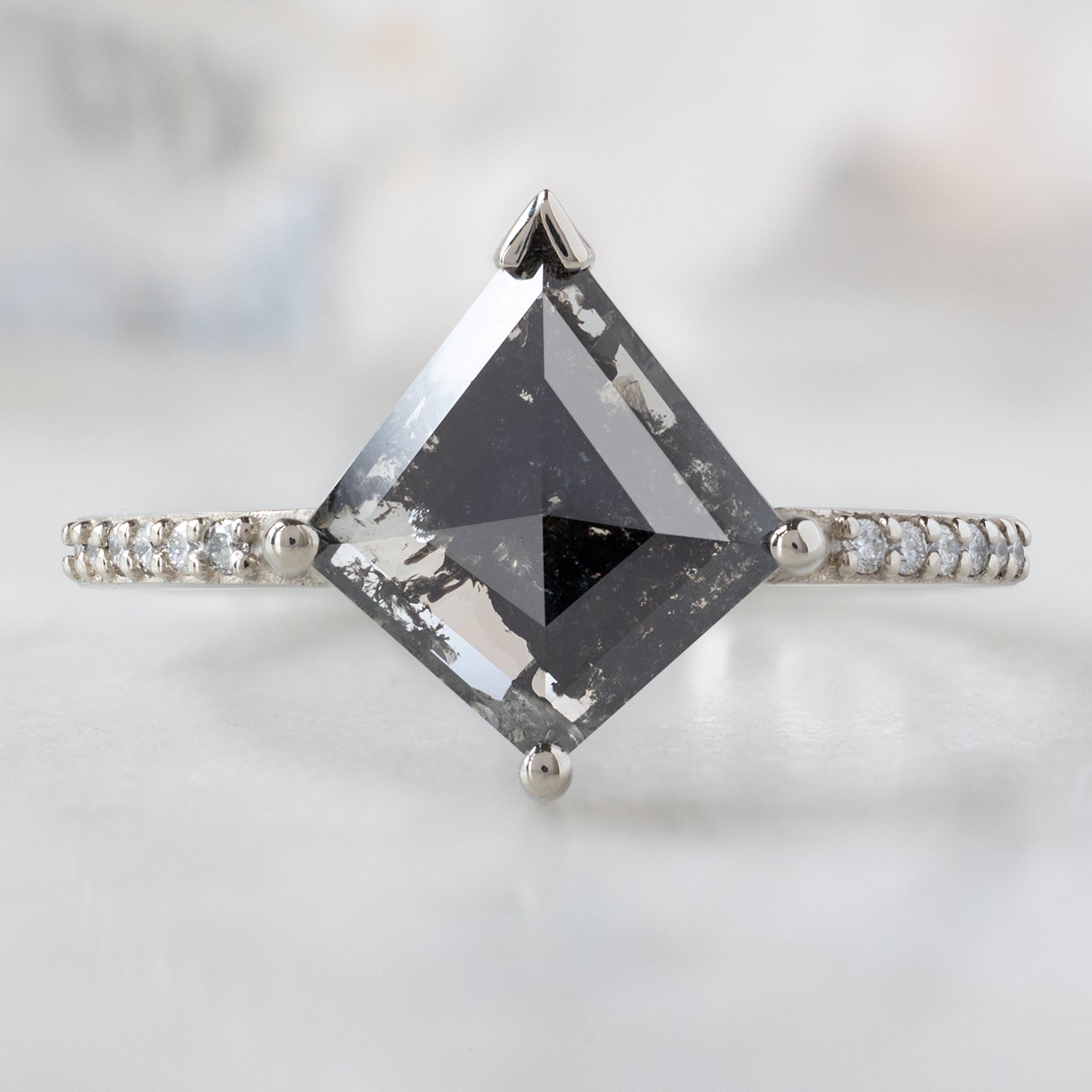 Alexis Russell Engagement Rings The Willow Ring | 1.42ct Kite Salt and Pepper Diamond in 14K White Gold