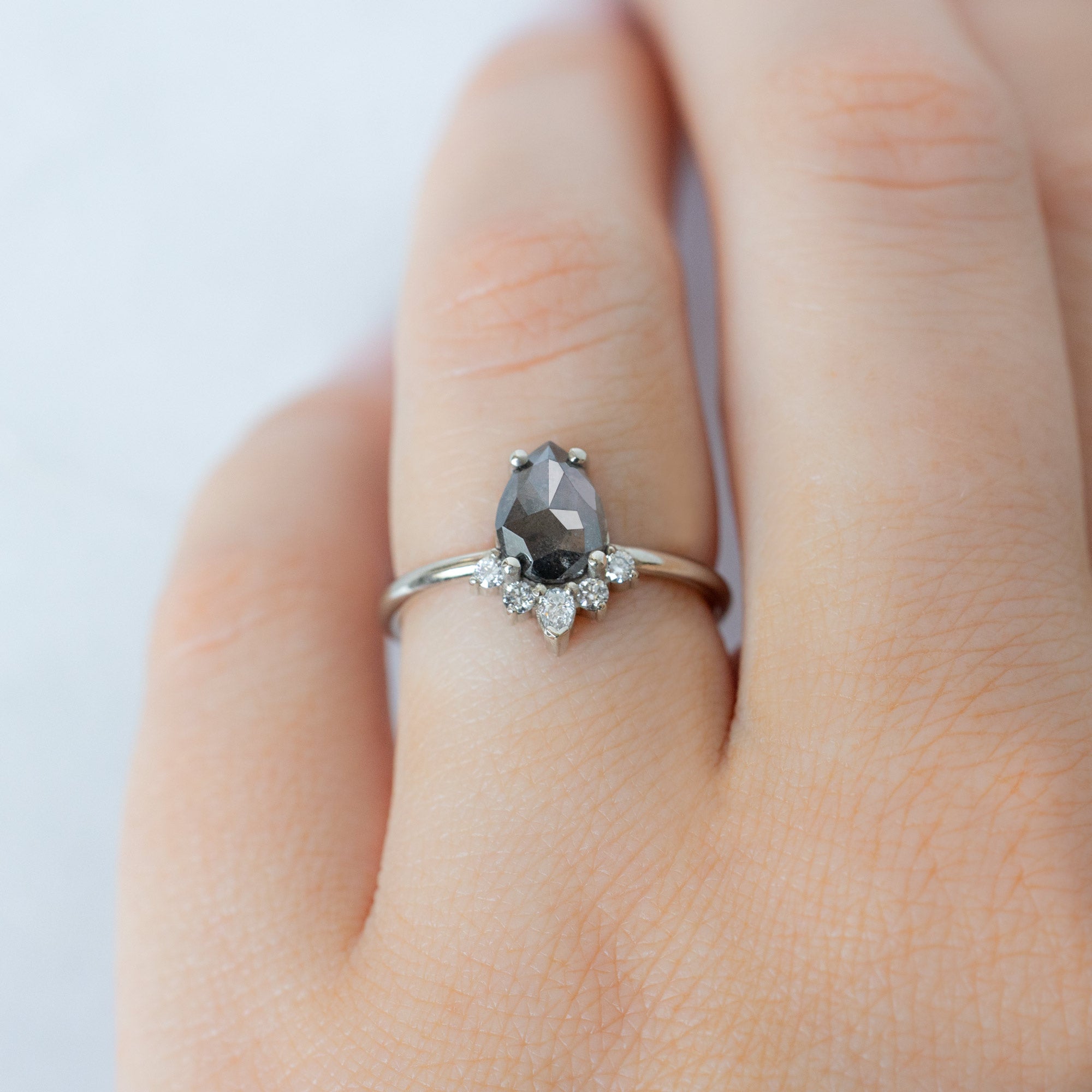 Alexis Russell  Engagement Rings The Aster Ring | 1.32ct Pear Black Diamond in 14K White Gold