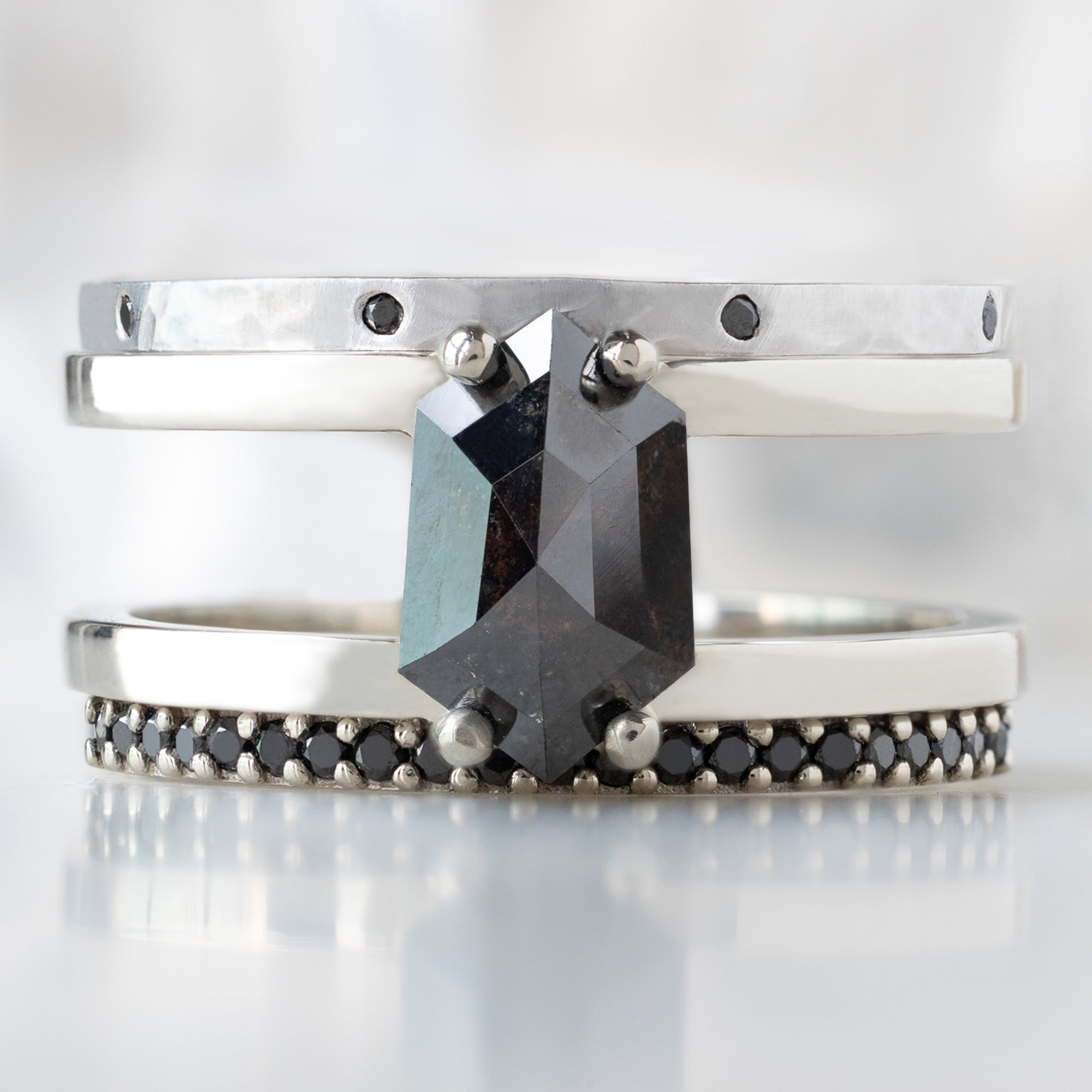 Alexis Russell  Engagement Rings The Poppy Ring | 1.56ct Hexagon Black Diamond in 14K White Gold
