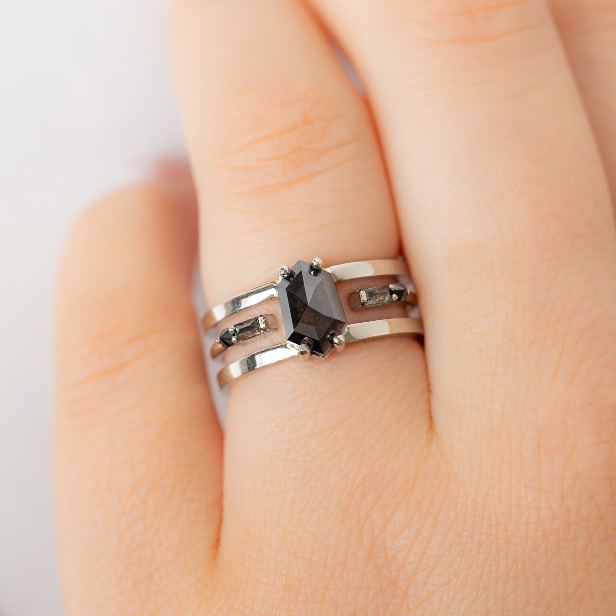 Alexis Russell  Engagement Rings The Poppy Ring | 1.56ct Hexagon Black Diamond in 14K White Gold