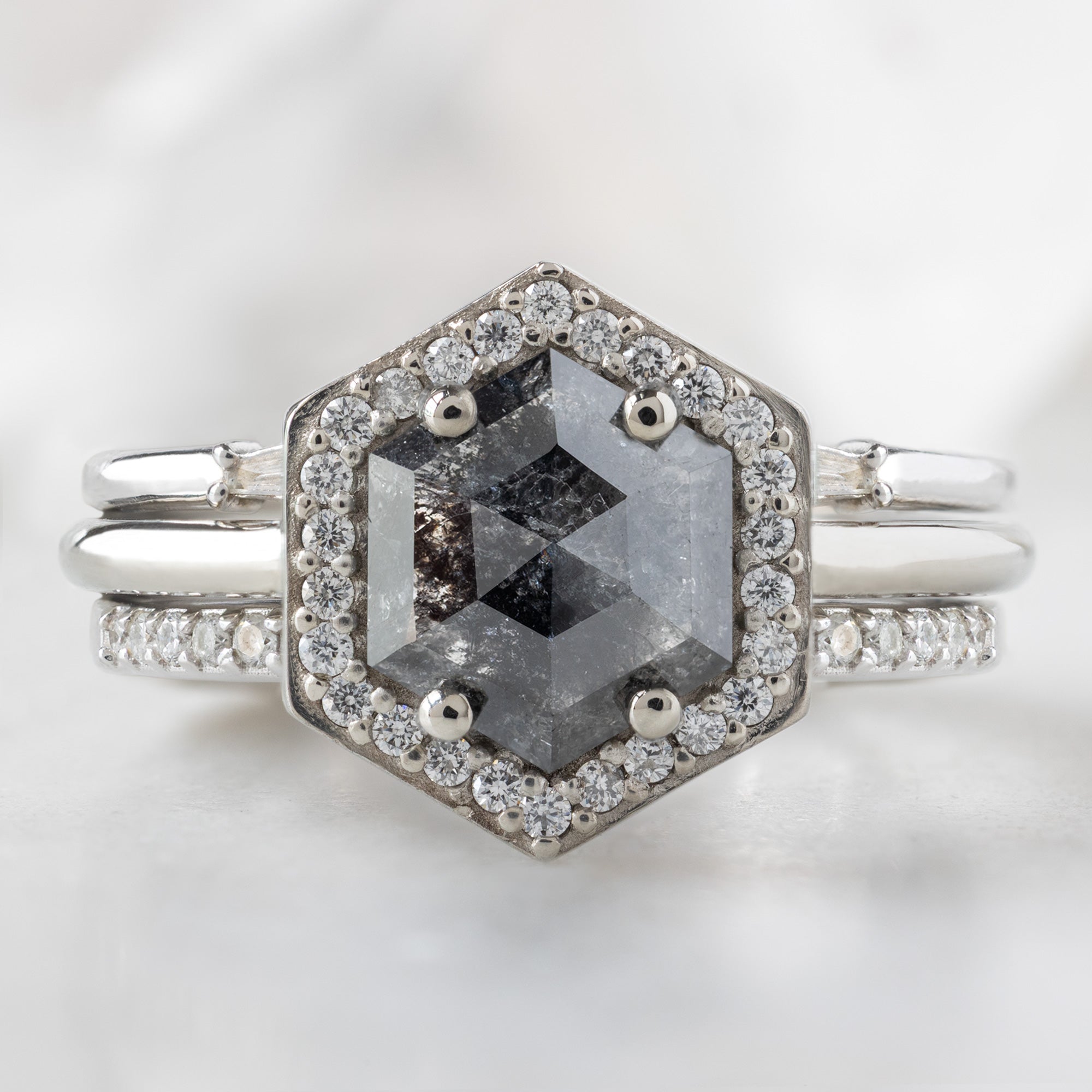 Alexis Russell  Engagement Rings The Dahlia Ring | 1.08ct Hexagon Black Diamond in 14K White Gold