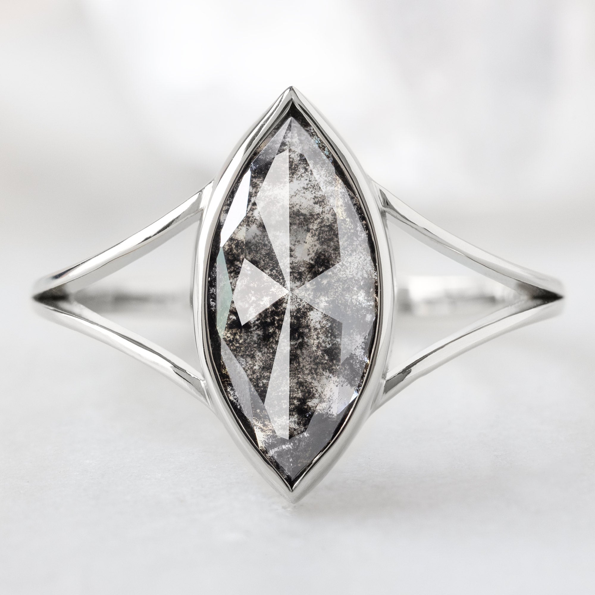 Alexis Russell  Engagement Rings The Magnolia Ring | 1.68ct Marquise Lab Grown Salt and Pepper Diamond in 14K White Gold